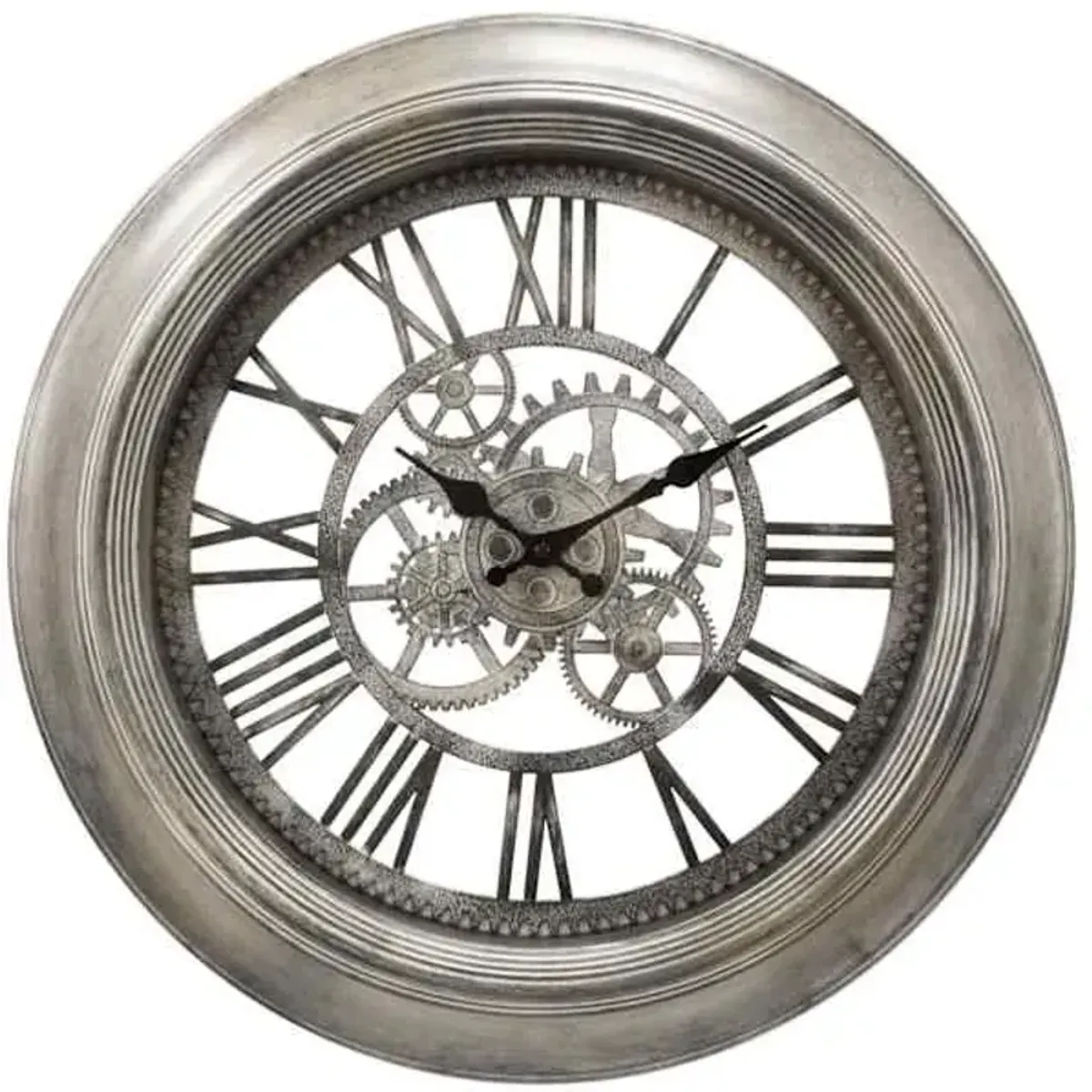 Pewter Round Wall Clock with Cutout Gear, 20"