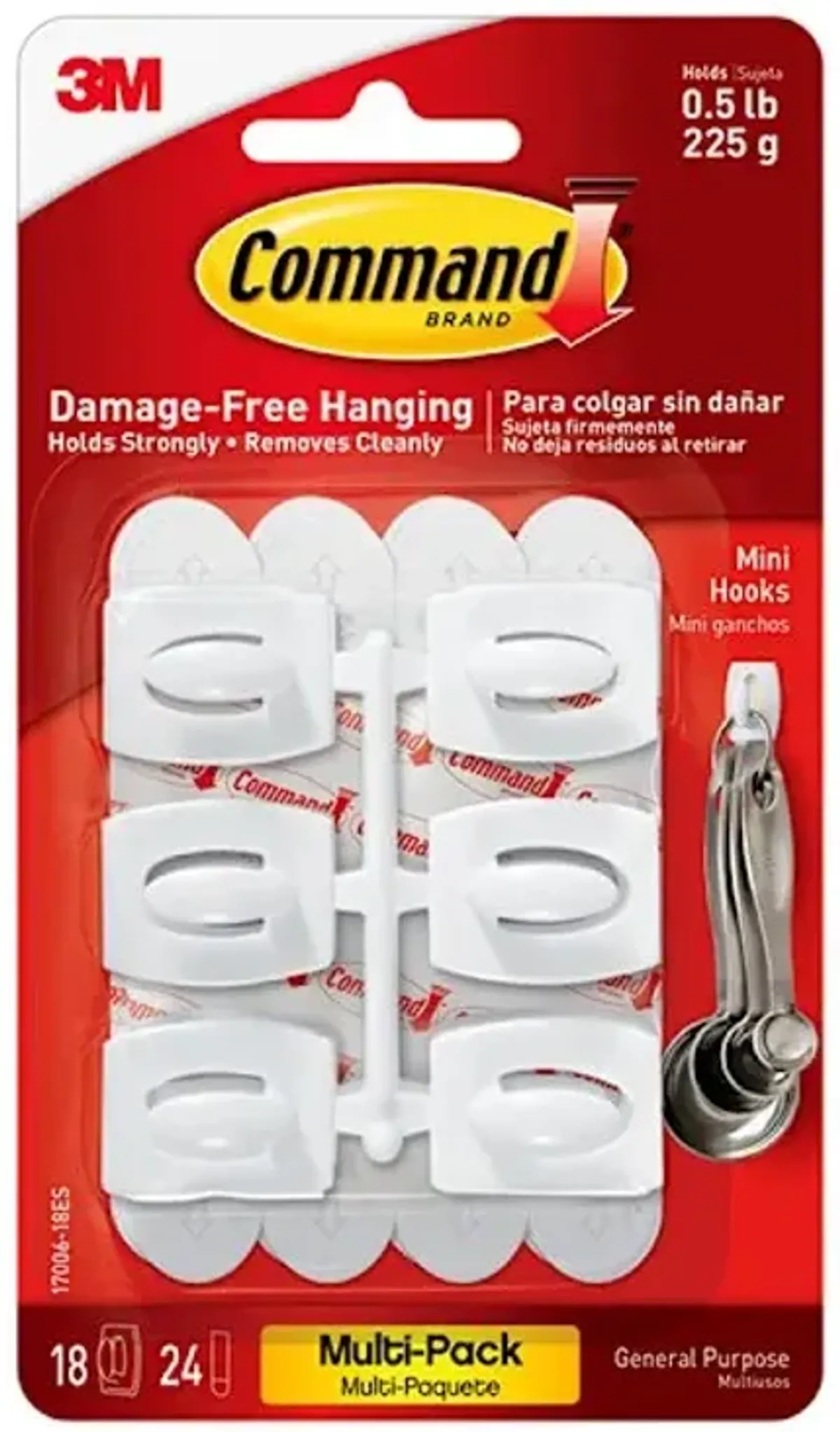 Command™ Mini Hooks Value Pack, 18-Hooks, 24-Strips/Pack, White