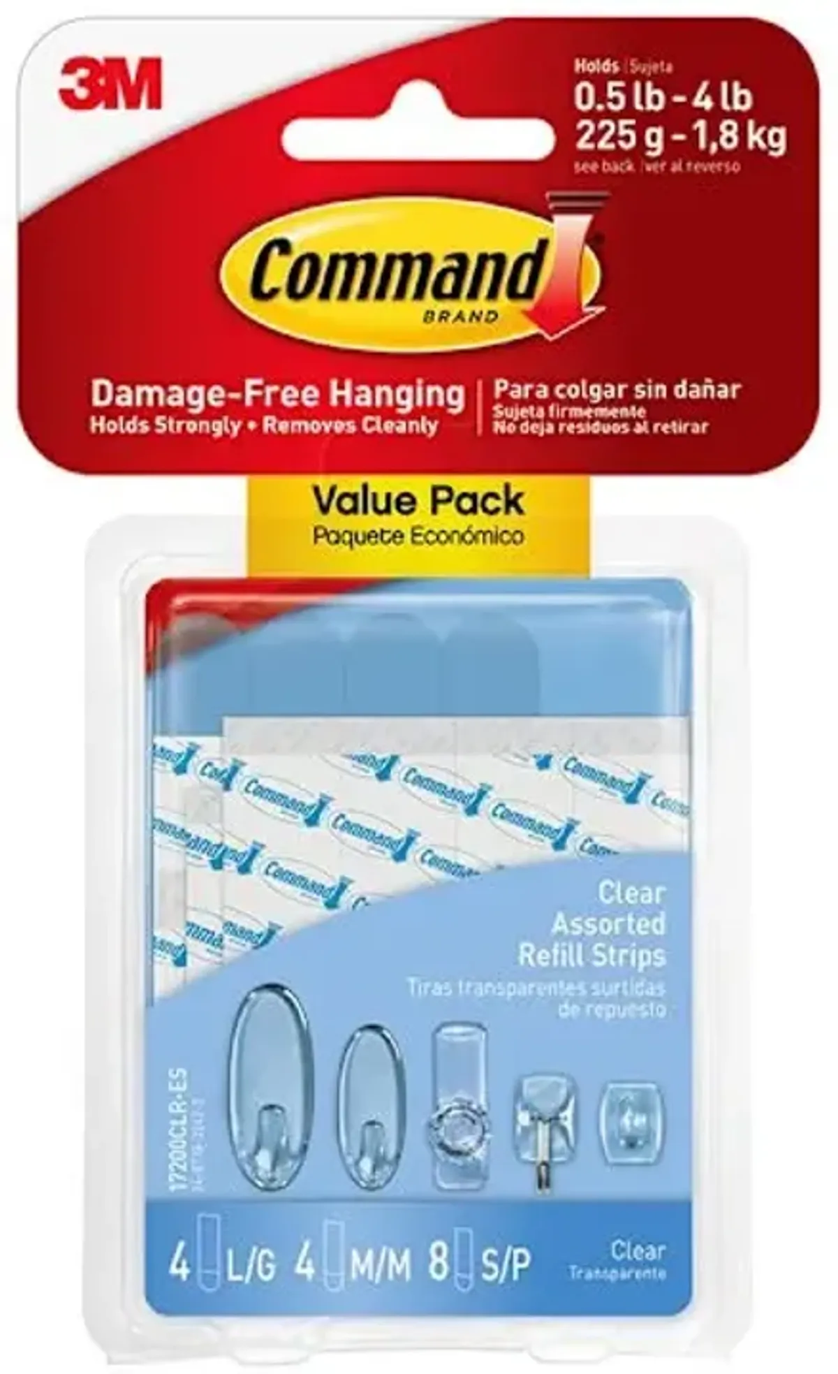 Command	 Clear Assorted Refill Strips, 8-Small, 4-Medium, 4-Large Strips/Pack