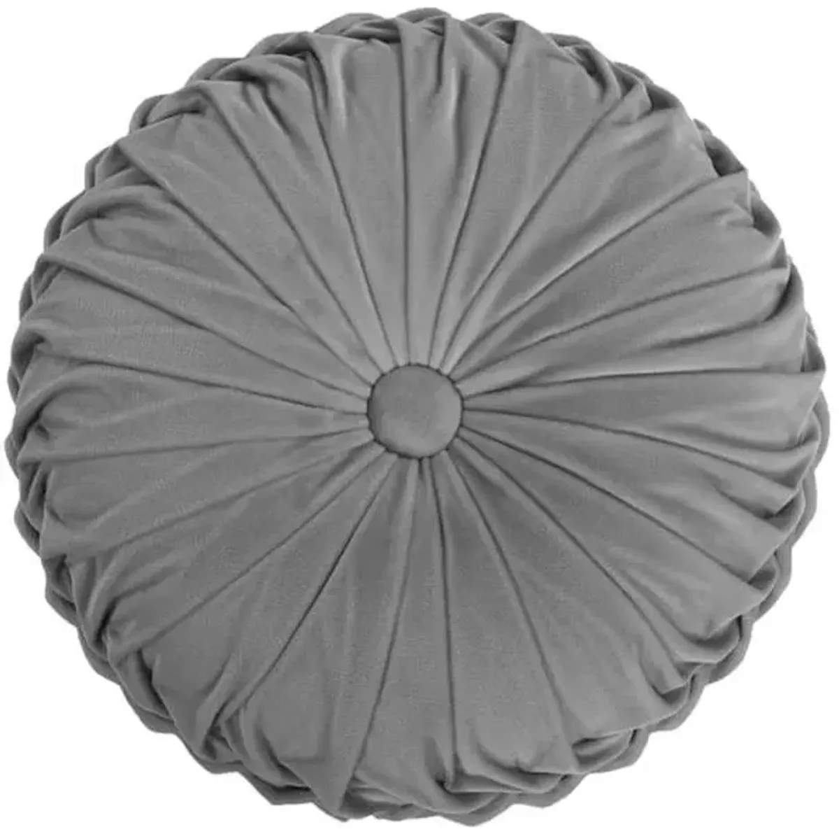 Holan Grey Pleated Velvet Round Throw Pillow, 16"