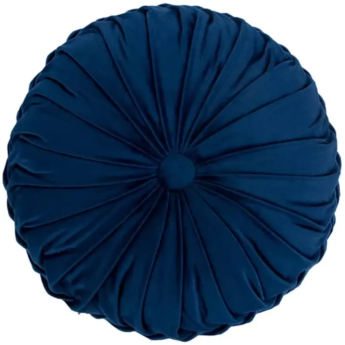 Holan Navy Pleated Velvet Round Throw Pillow, 16"