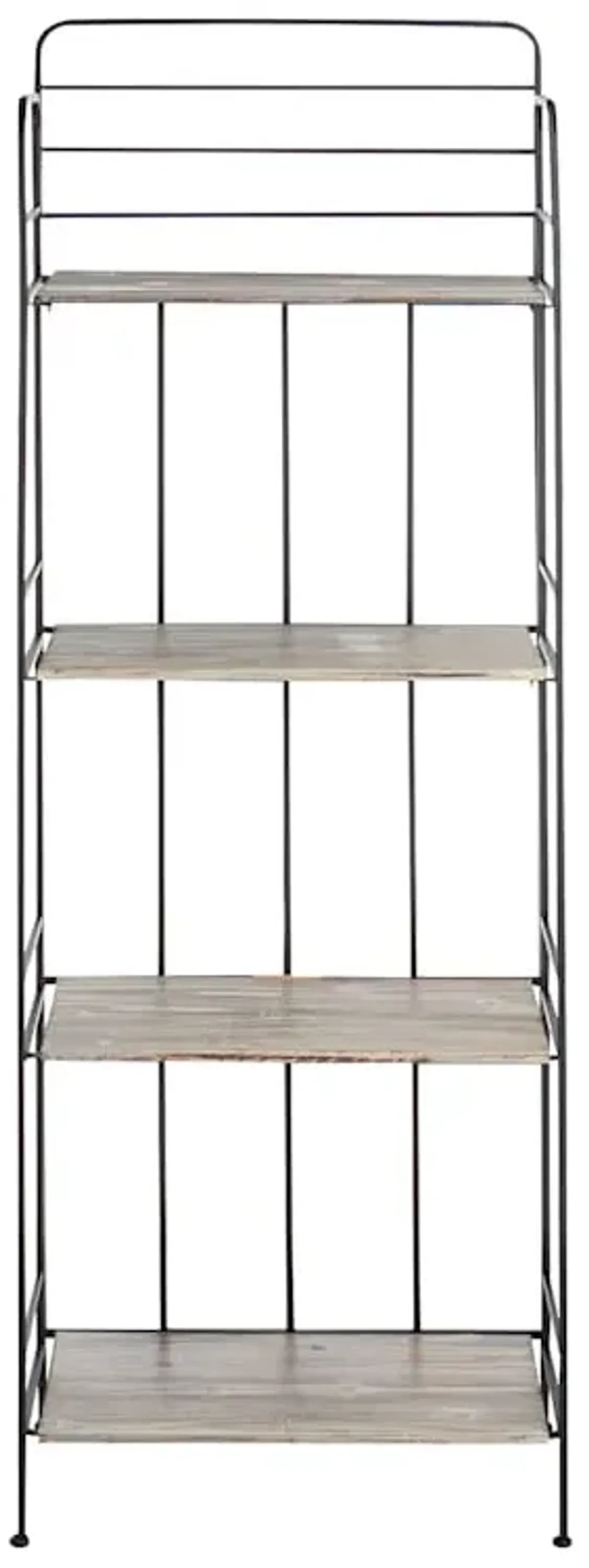4-Tier Black Metal Baker Rack with Folding Wooden Top Shelves