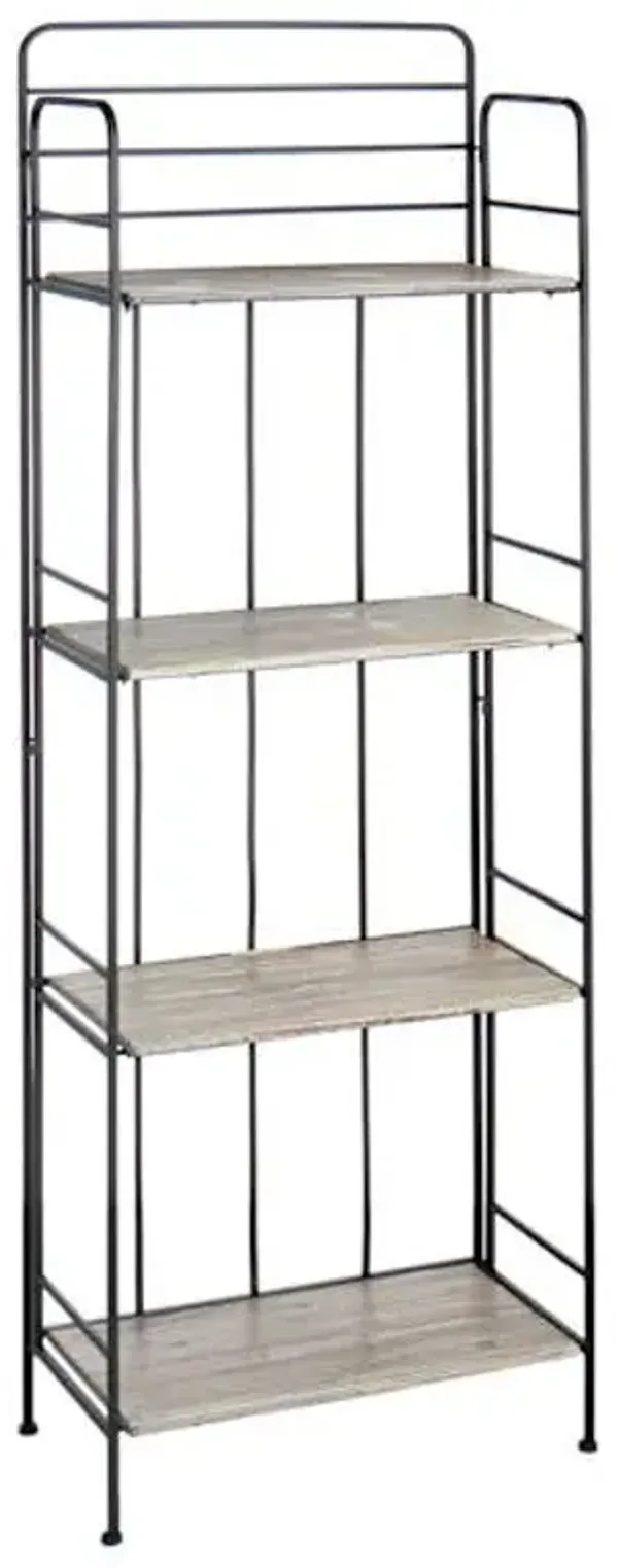 4-Tier Black Metal Baker Rack with Folding Wooden Top Shelves