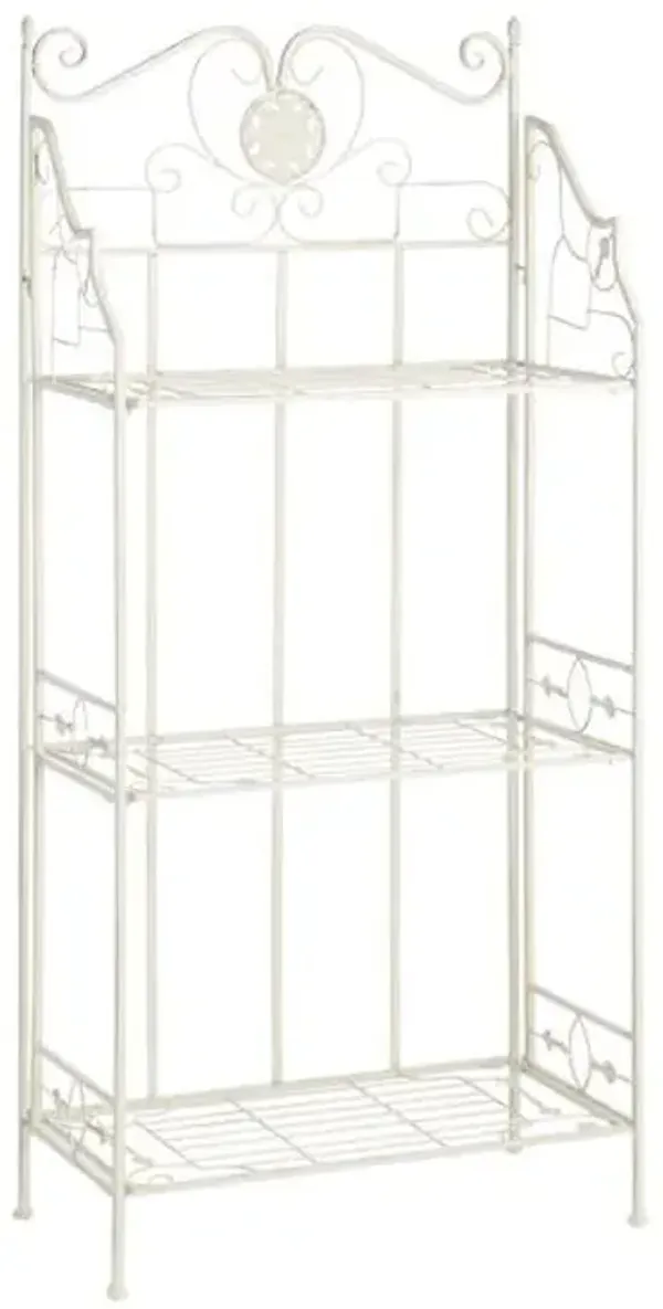 Antique White Metal Baker's Rack with Folding Shelves, 51"
