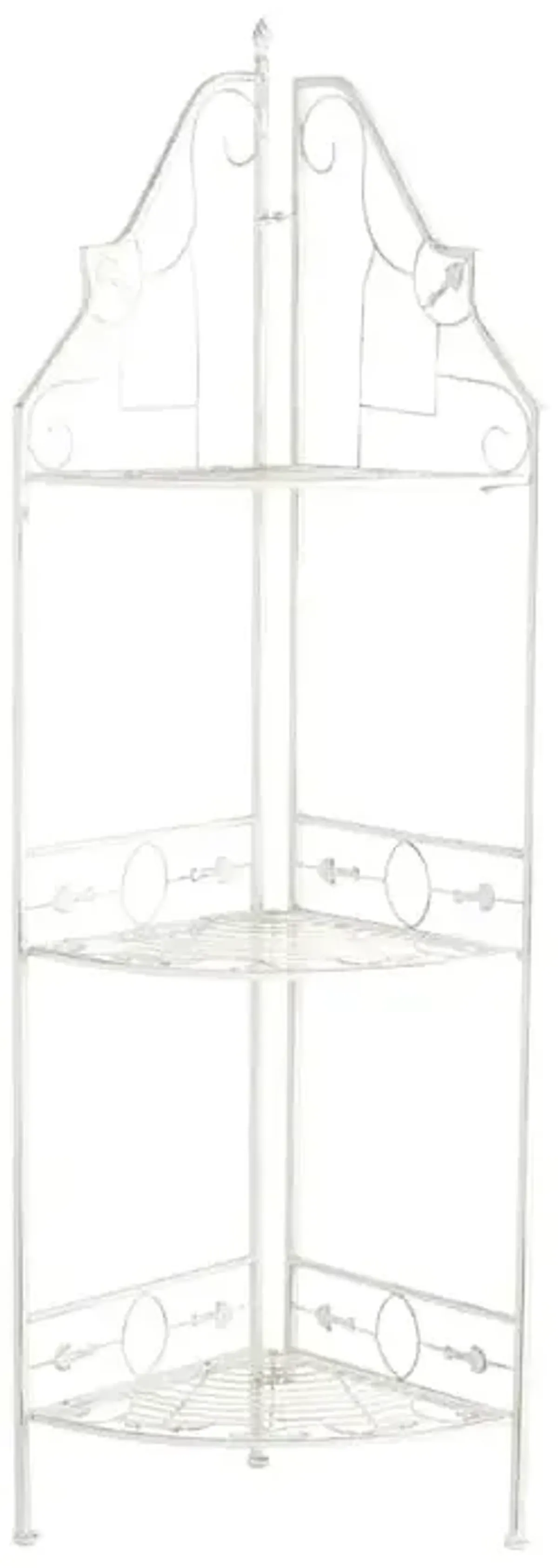 White Scrolled Metal Folding Corner Shelf Rack, 51.5"