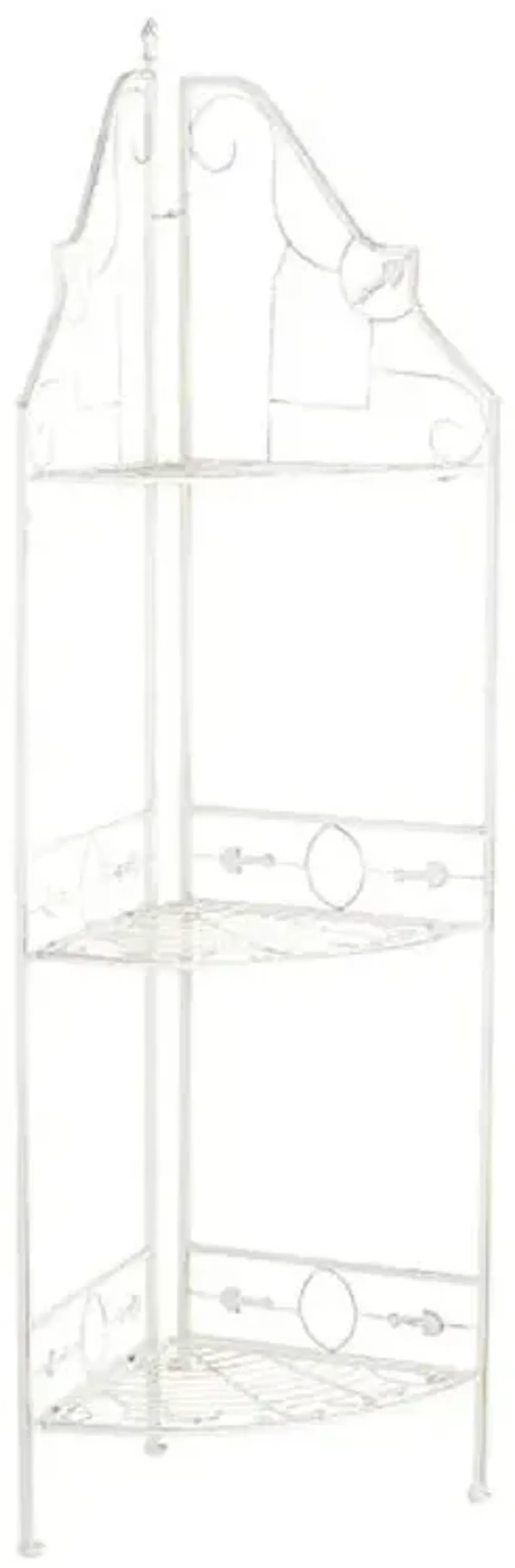 White Scrolled Metal Folding Corner Shelf Rack, 51.5"