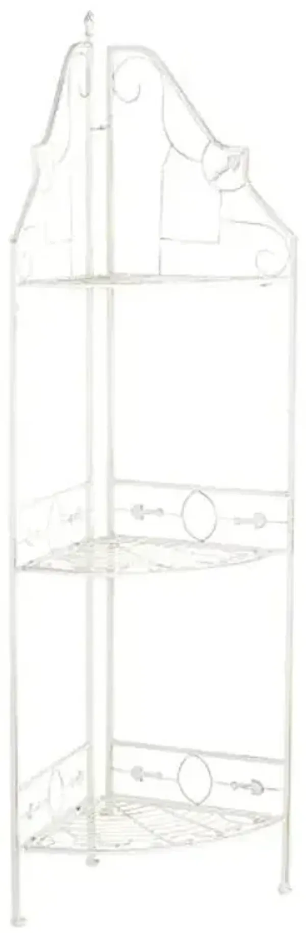 White Scrolled Metal Folding Corner Shelf Rack, 51.5"
