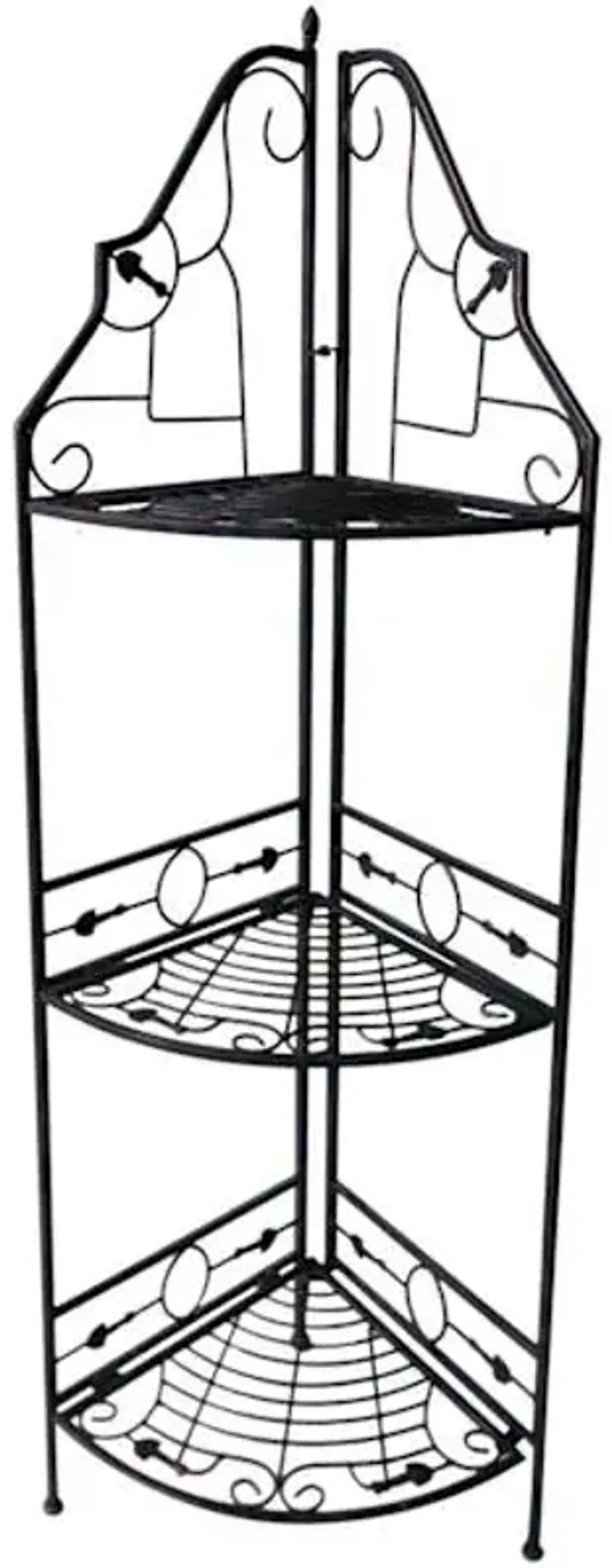 Gold & Black Scrolled Metal Folding Corner Shelf Rack, 51.5"