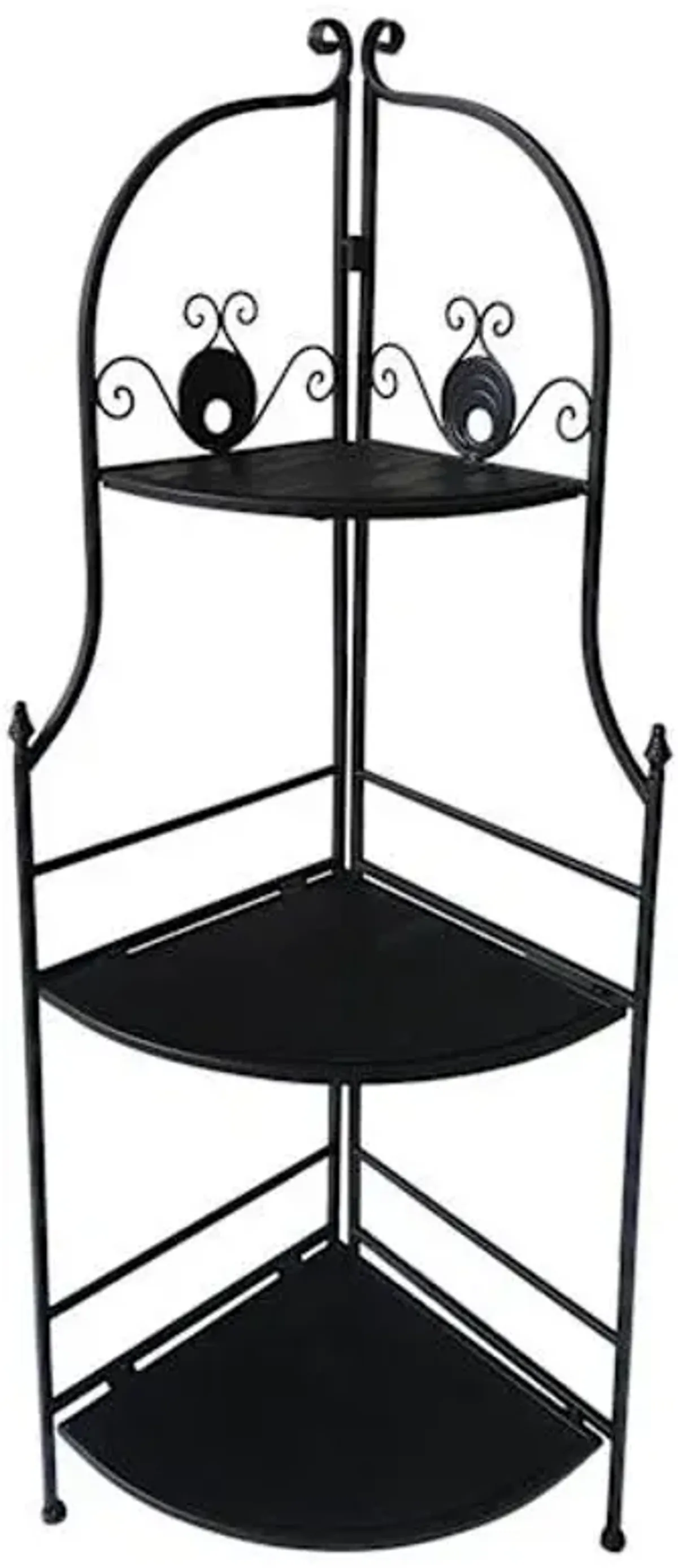 Black Metal Corner Rack with Folding Wooden Shelves, 48"