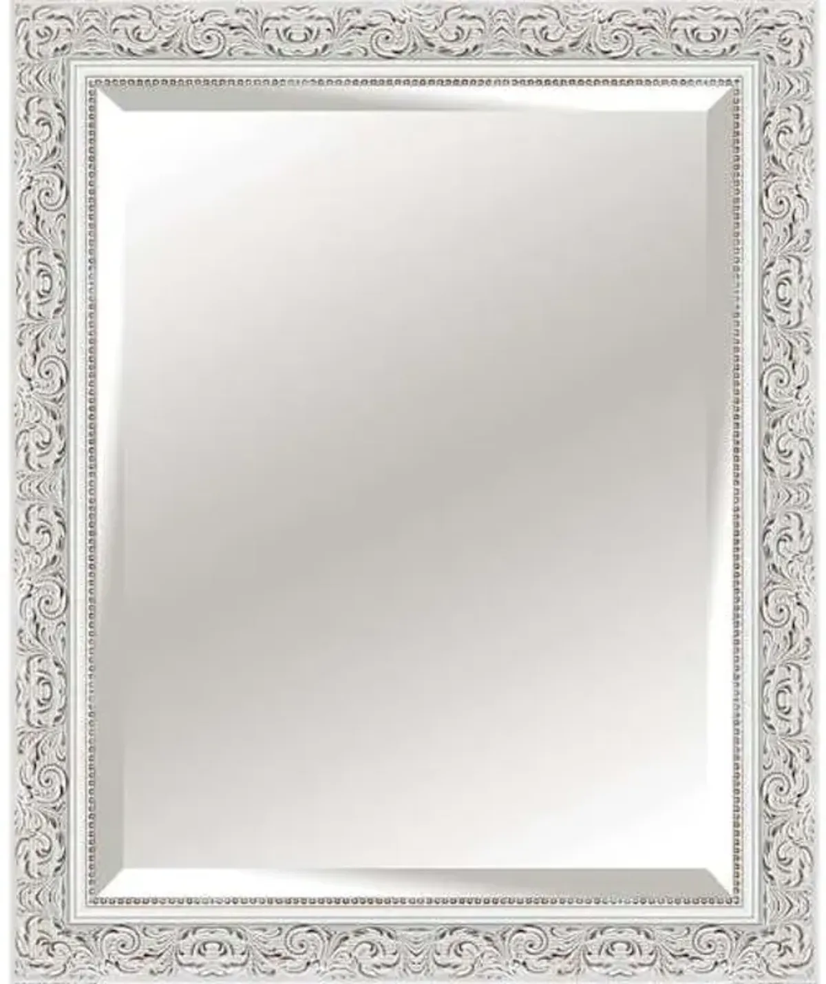 Solid Wood Antique White Rectangle Wall Mirror, 28x34