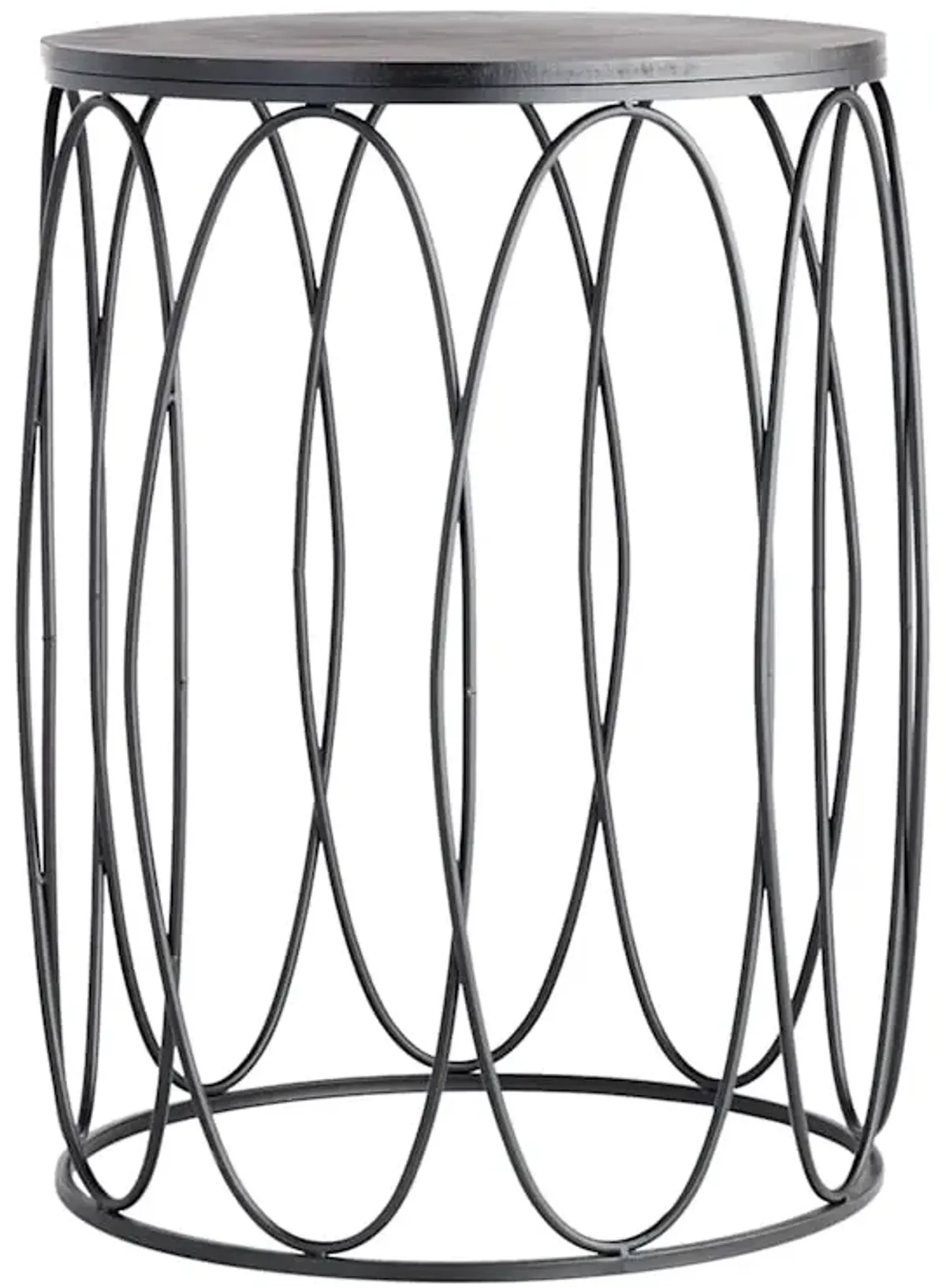 Black Wood & Metal Drum Table, 25.5"