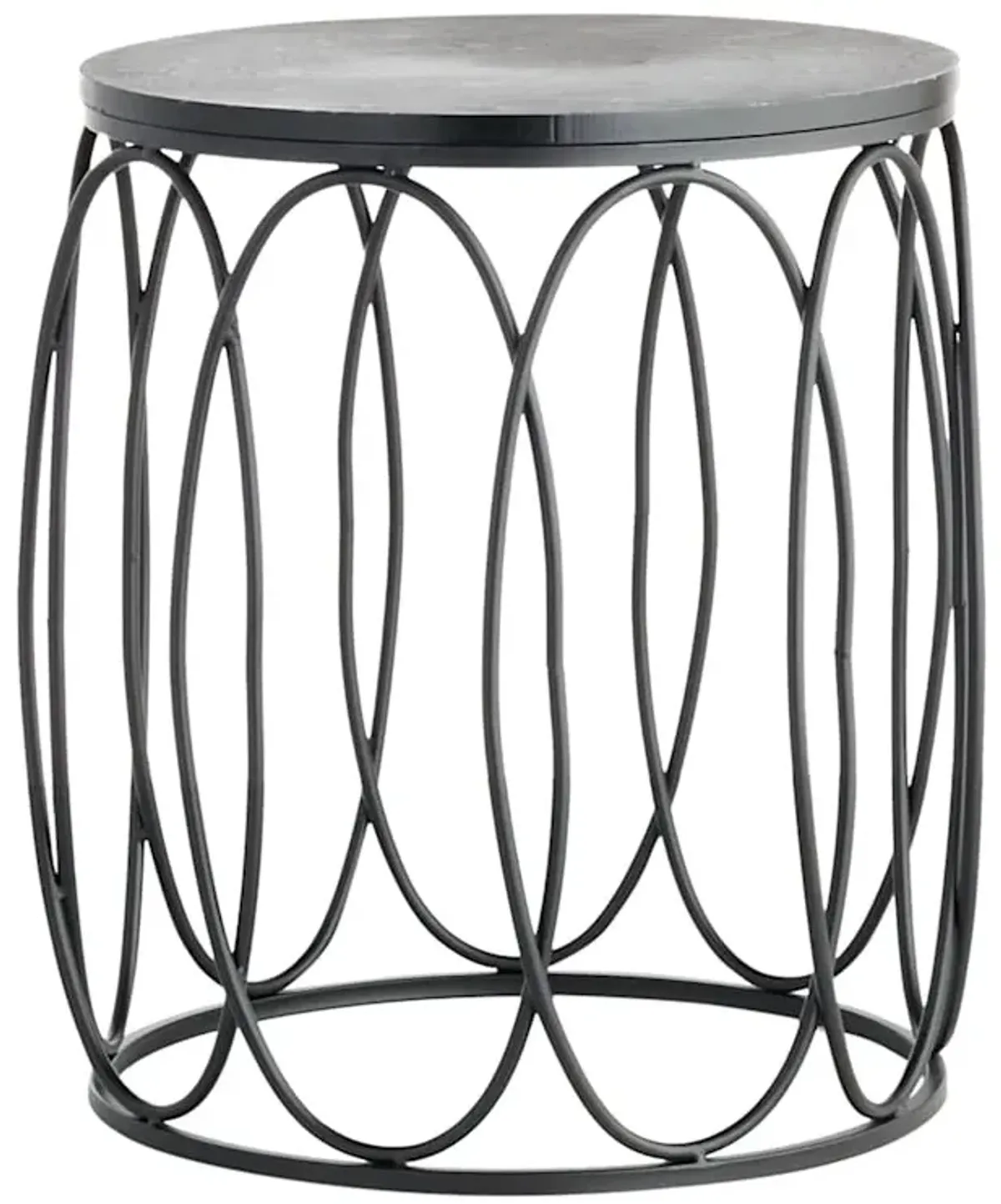 Black Wood & Metal Drum Table, 18"