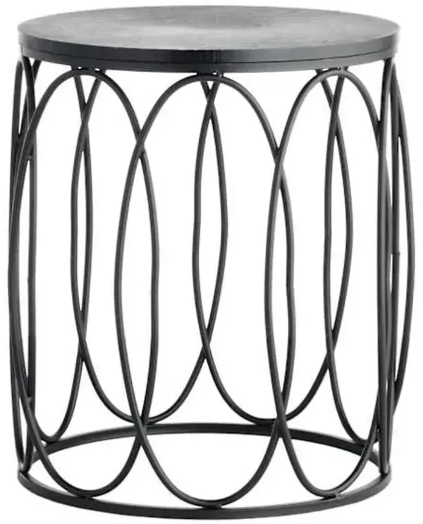 Black Wood & Metal Drum Table, 18"