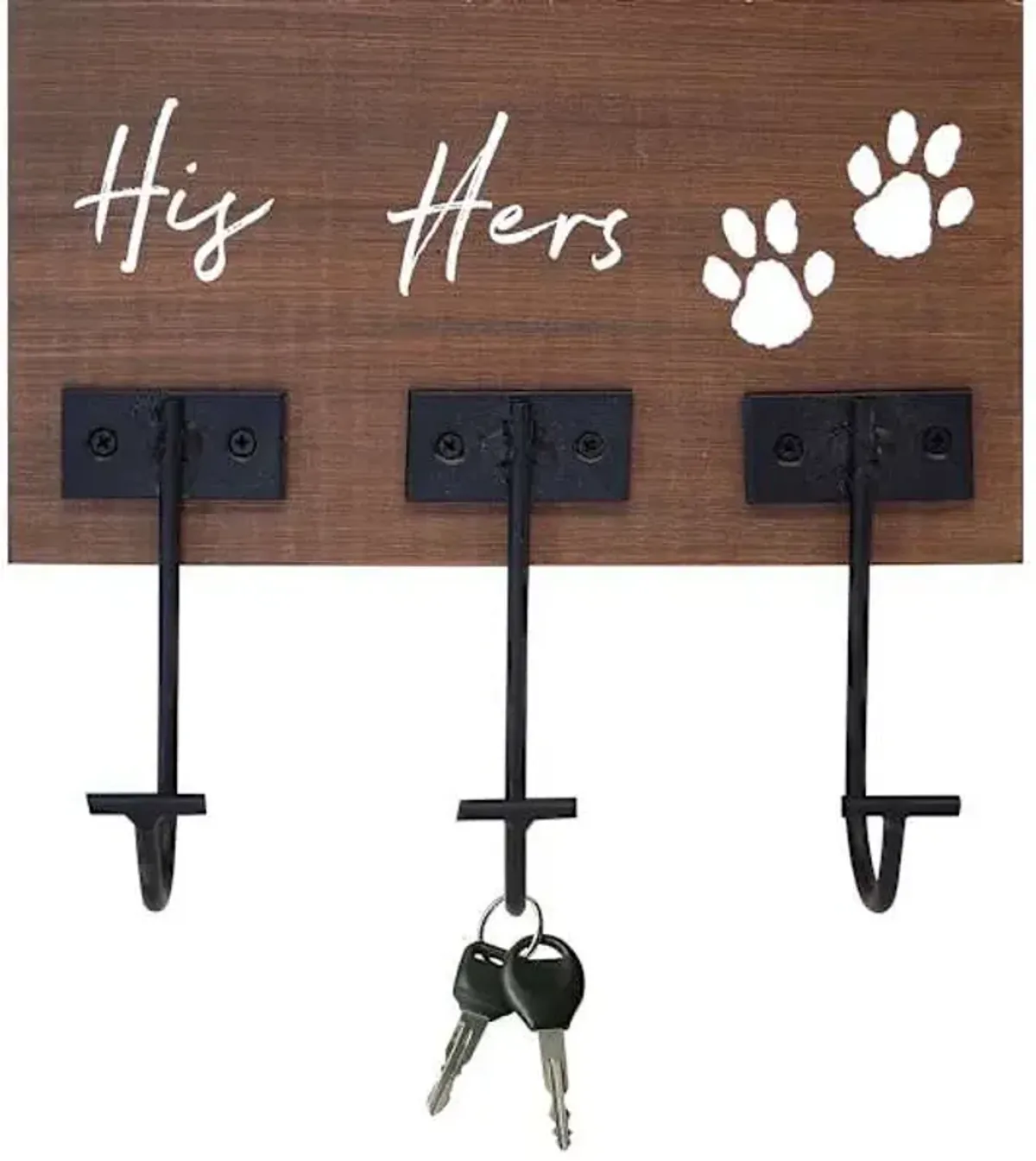 His, Hers, Pawprint Wooden Wall Sign with Hooks, 7X9