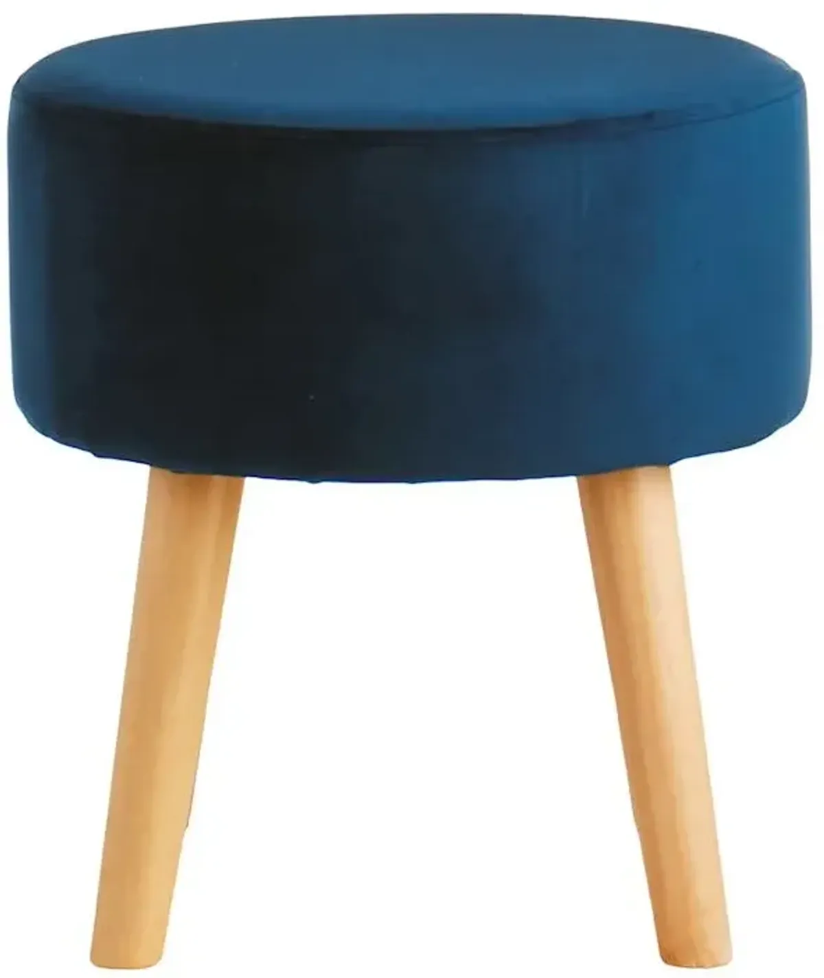 Emmy Stool with Wooden Legs, Navy Blue Velvet