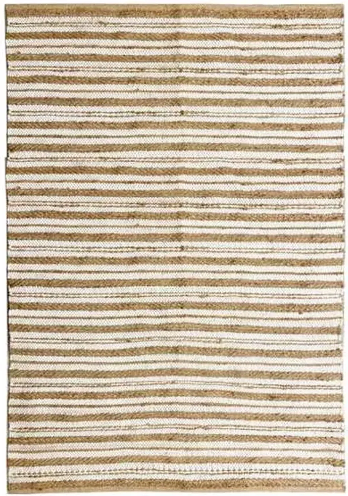 (B596) Jute Ivory Cotton Striped Area Rug, 7x9