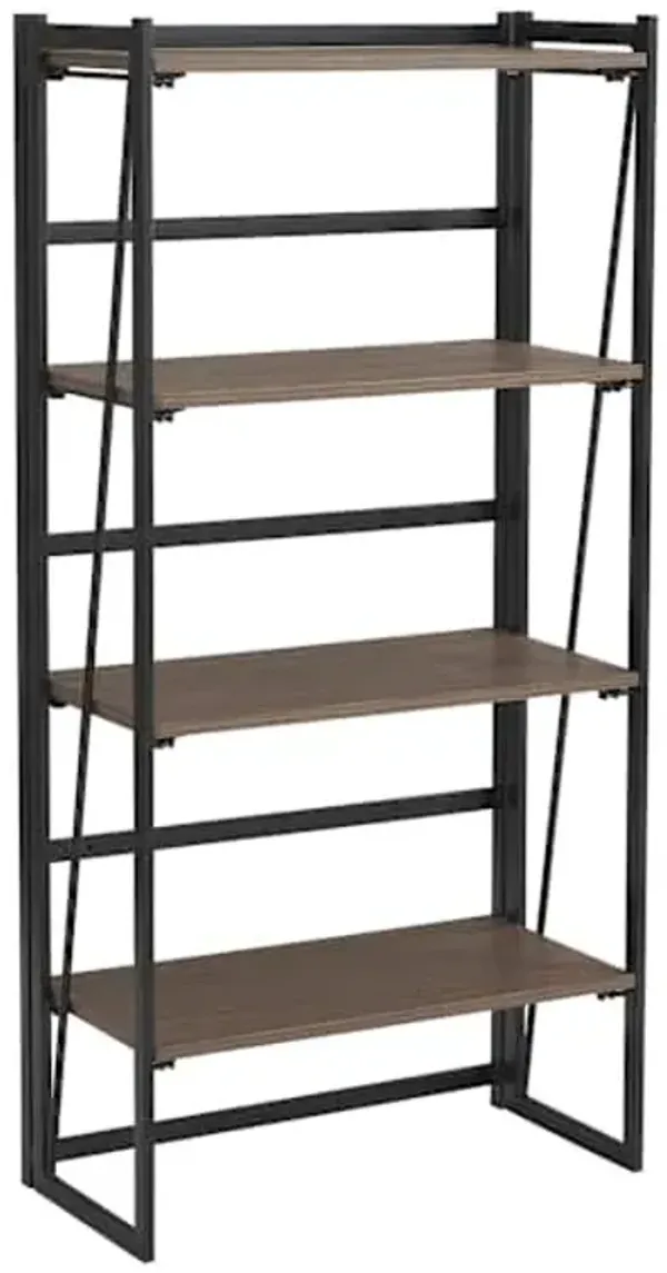 4-Tier Dakota Black & Brown Industrial Modern Bookshelf, 49"