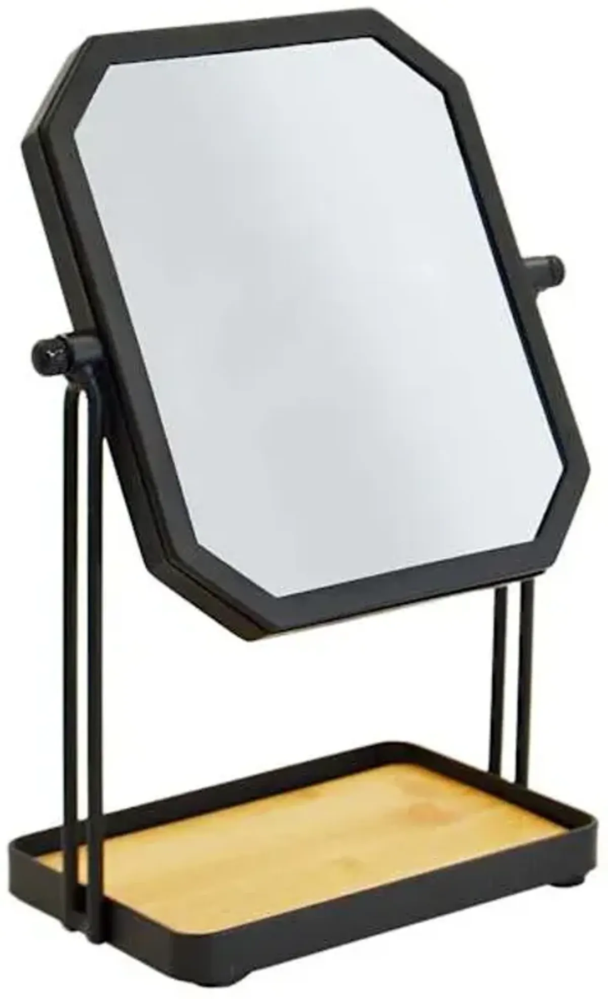 Tao Matte Black Metal Magnifying Mirror & Antique Pine Accessory Tray