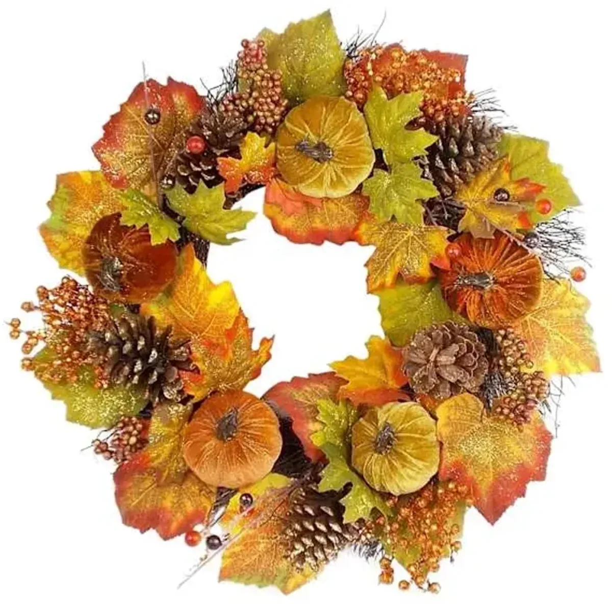 Glittered Velvet Pumpkins Autumn Wreath, 24"