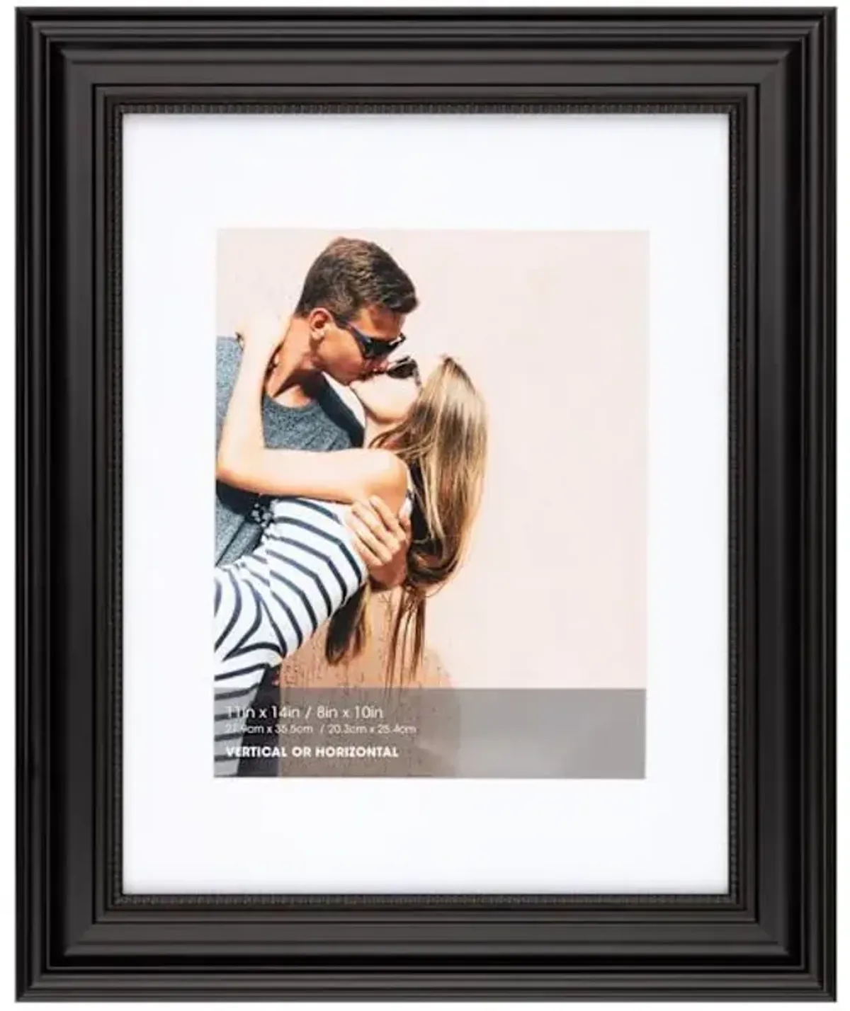 11x14 Matted to 8x10 Ridged Beaded Profile Wall Frame, Black