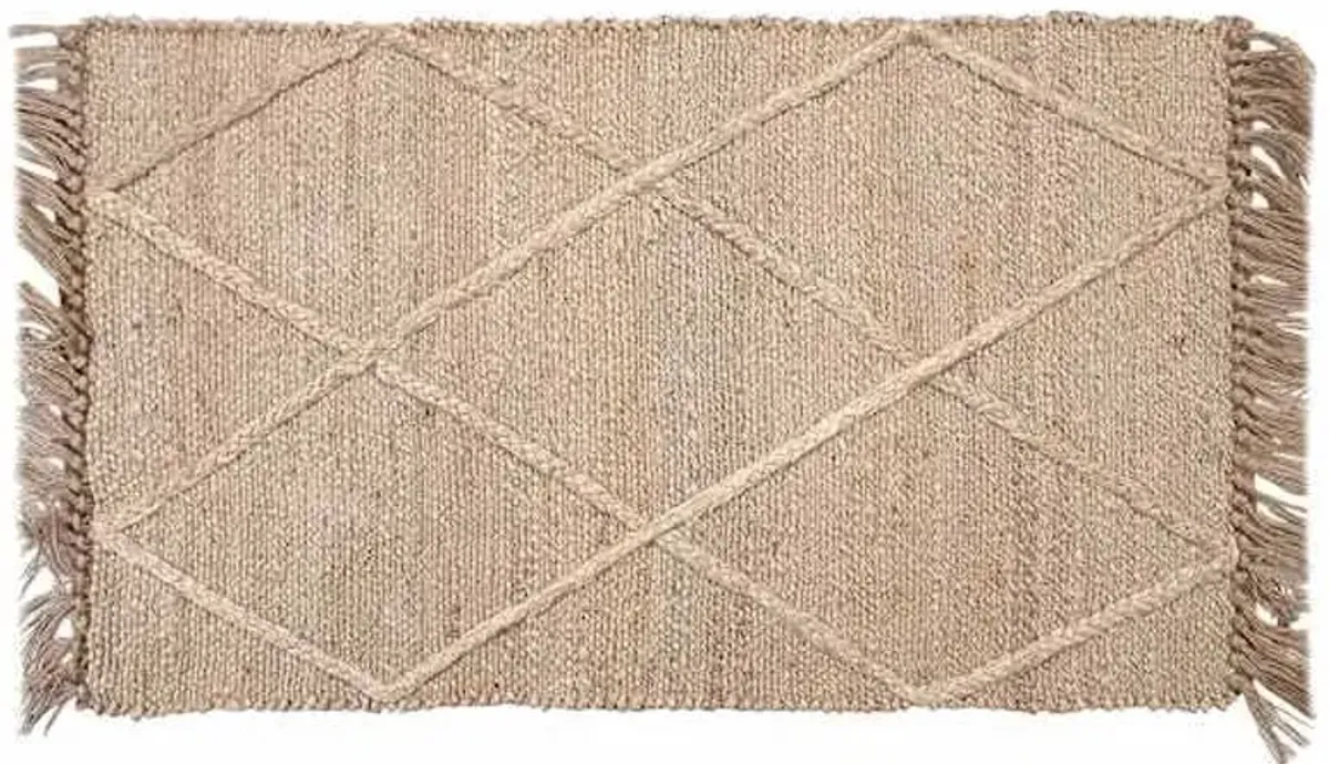 Diamond Design High-Low Jute Fringe Accent Rug, 2x4
