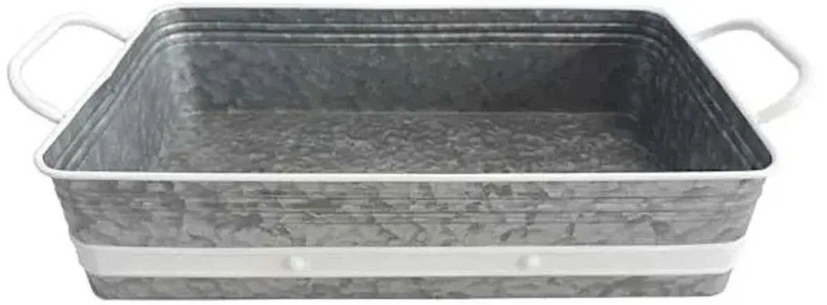 Galvanized Metal Rectangle Tray with Handles, 17.5x8.5