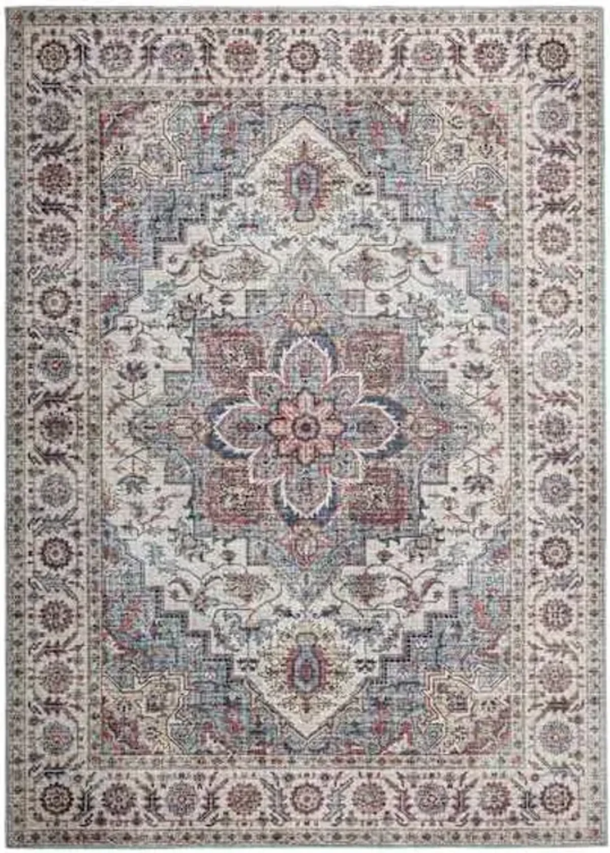 (D448) Found & Fable Chenille Printed Vintage Look Blue Medallion Area Rug, 5x7