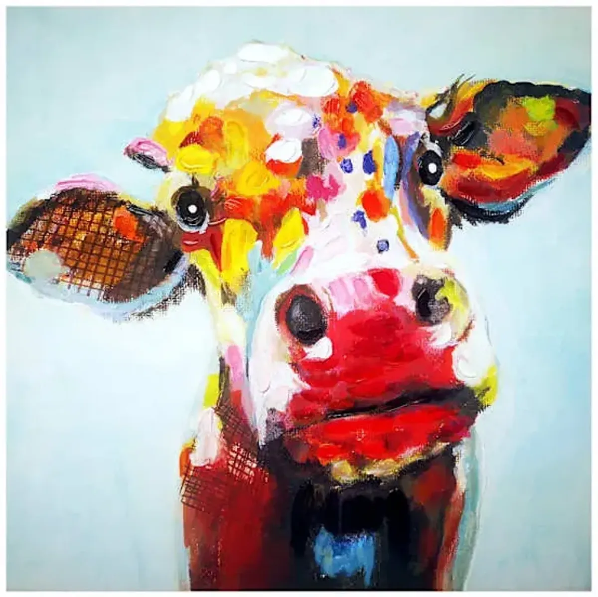 Colorful Cow Embellished Canvas Wall Art, 35"