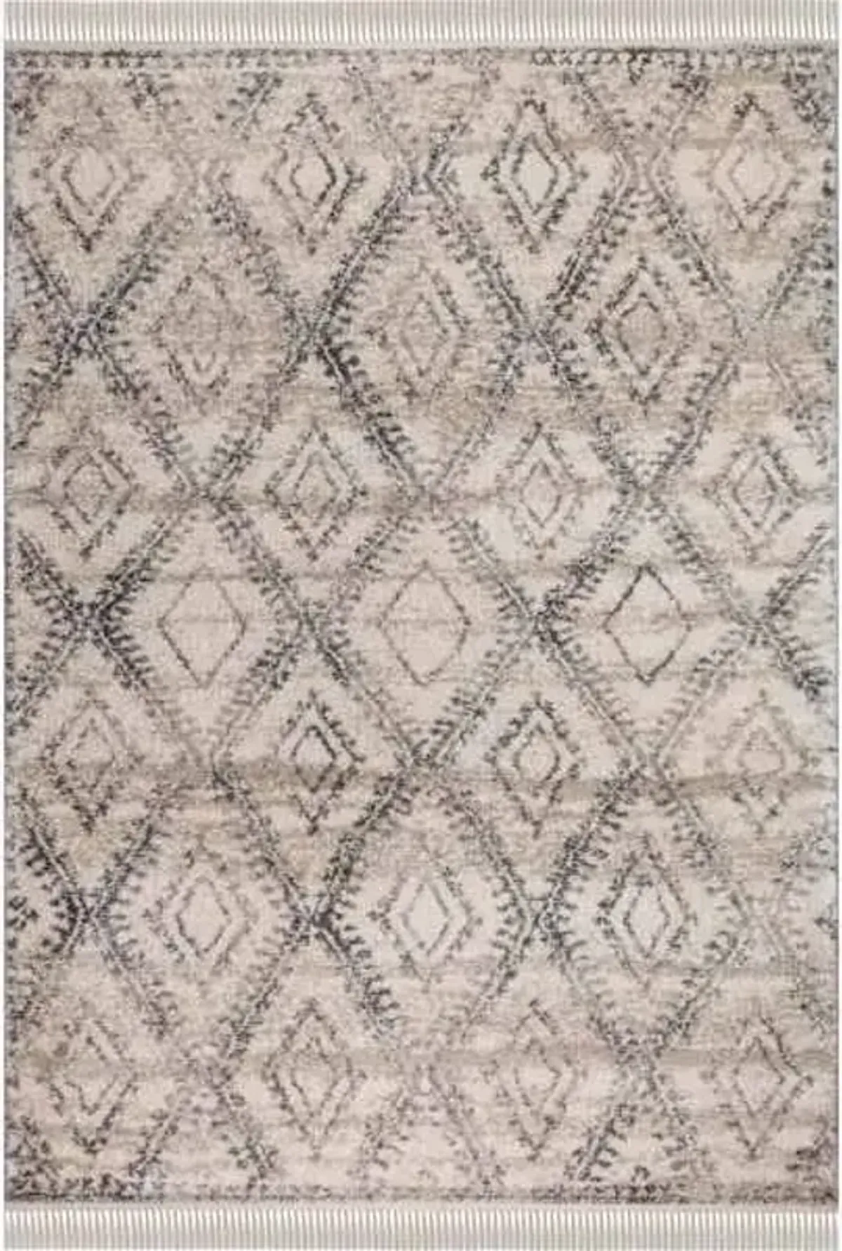 (B616) Flokati Anthracite & Cream Diamond Runner, 2x7