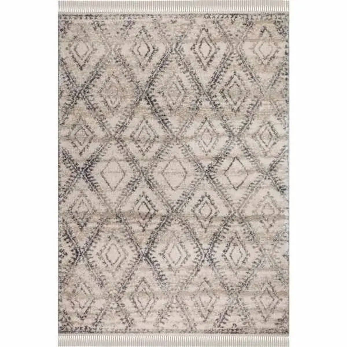 (B616) Flokati Anthracite & Cream Diamond Area Rug, 5x7