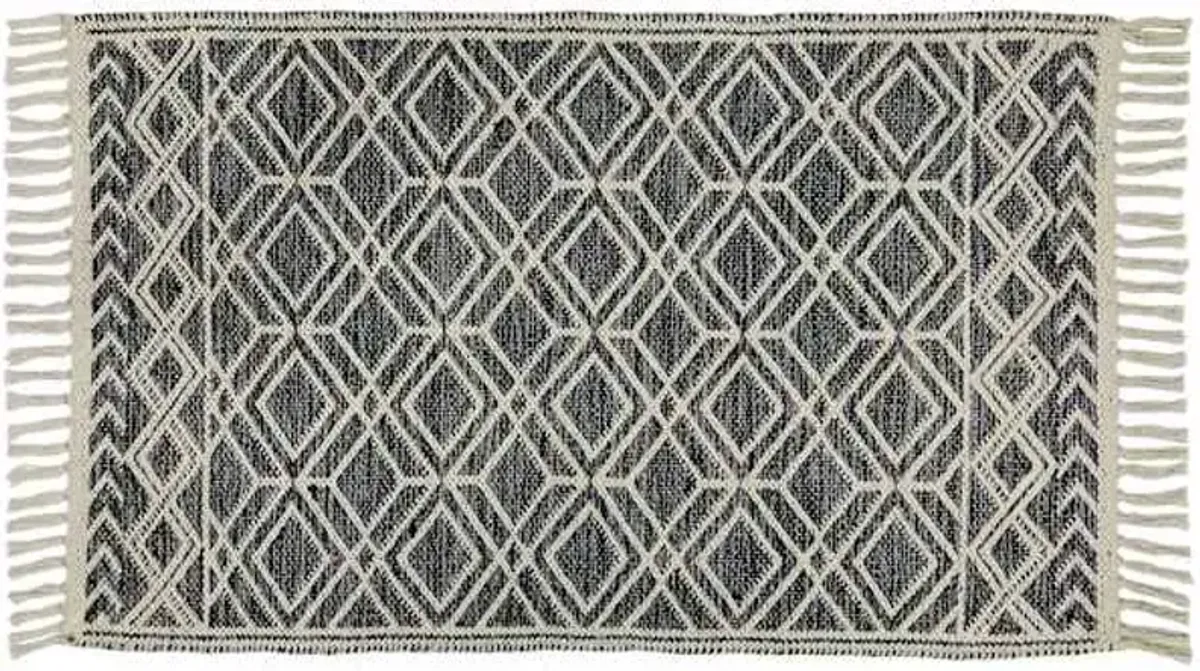Grey Geo Woven Cotton Jacquard Accent Rug, 27x45
