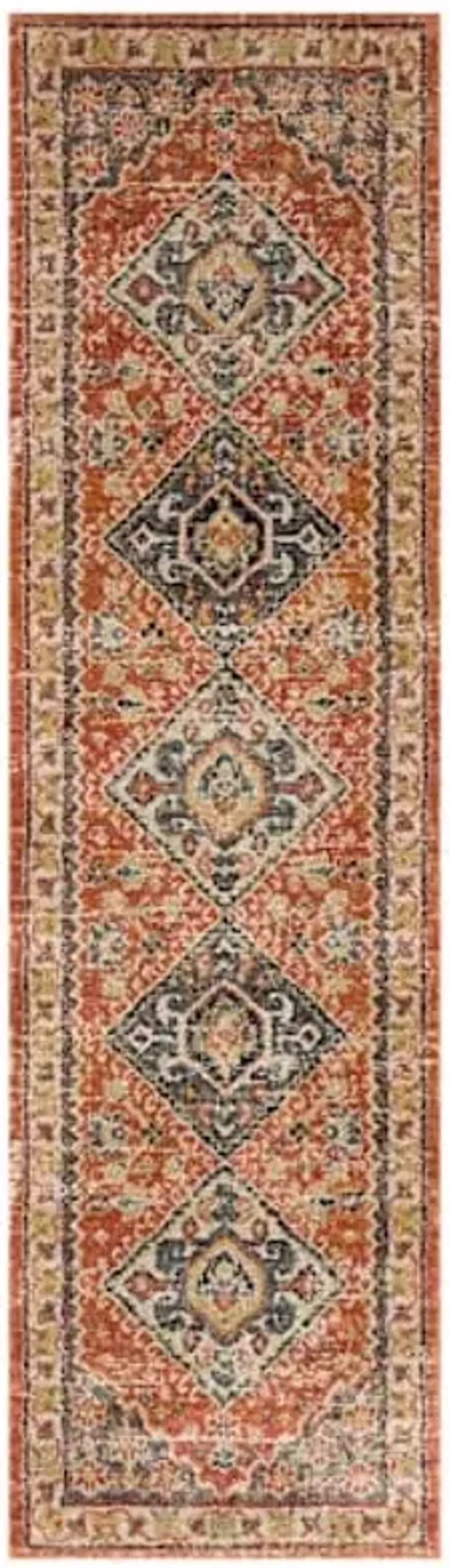 (B619) Dayton Red & Rust Diamond Design Runner, 2x7