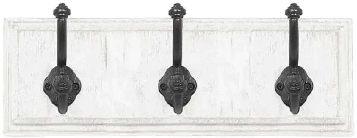 3-Hook Distressed White Rack, 5x15