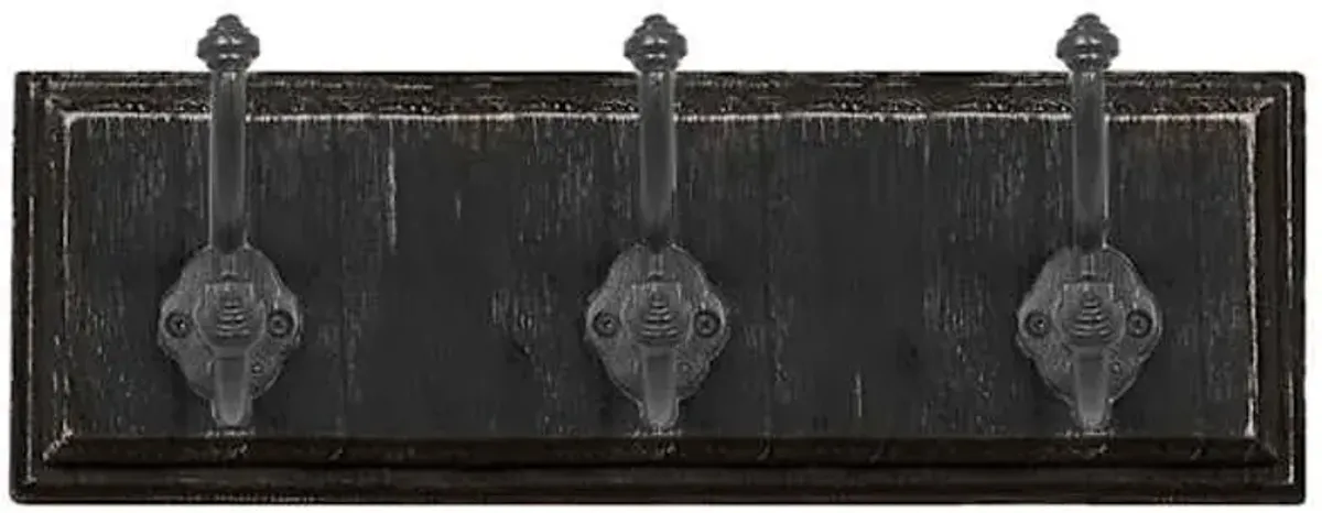 3-Hook Black Wooden Wall Hooks, 5x15