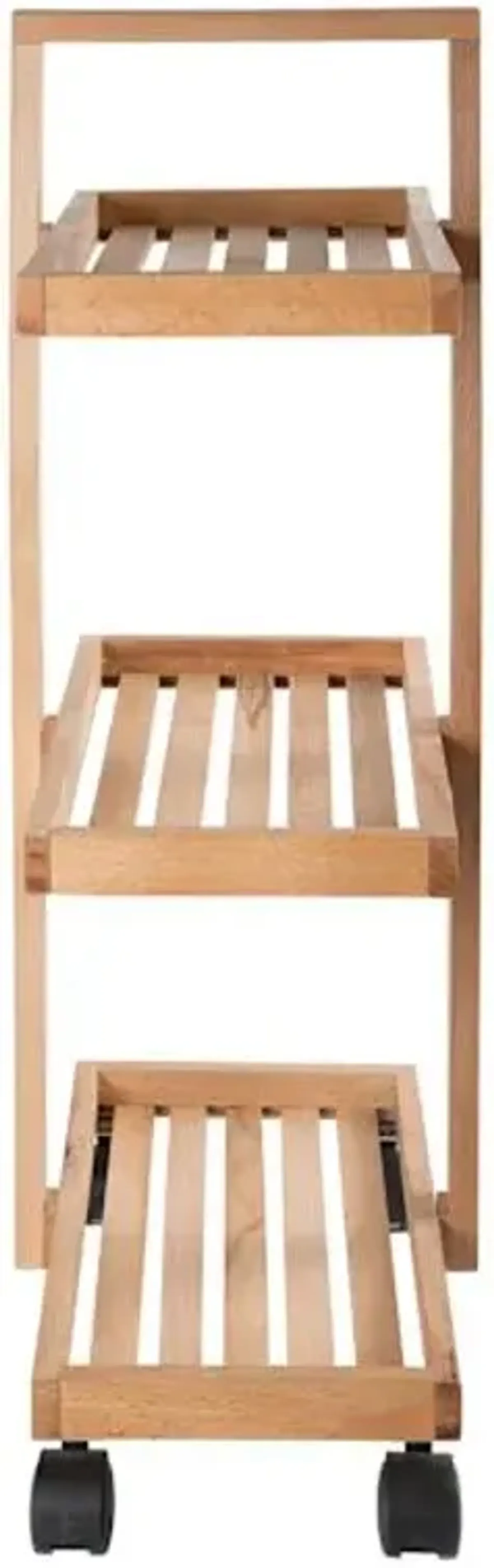3-Tier Natural Wooden Rolling Storage Cart