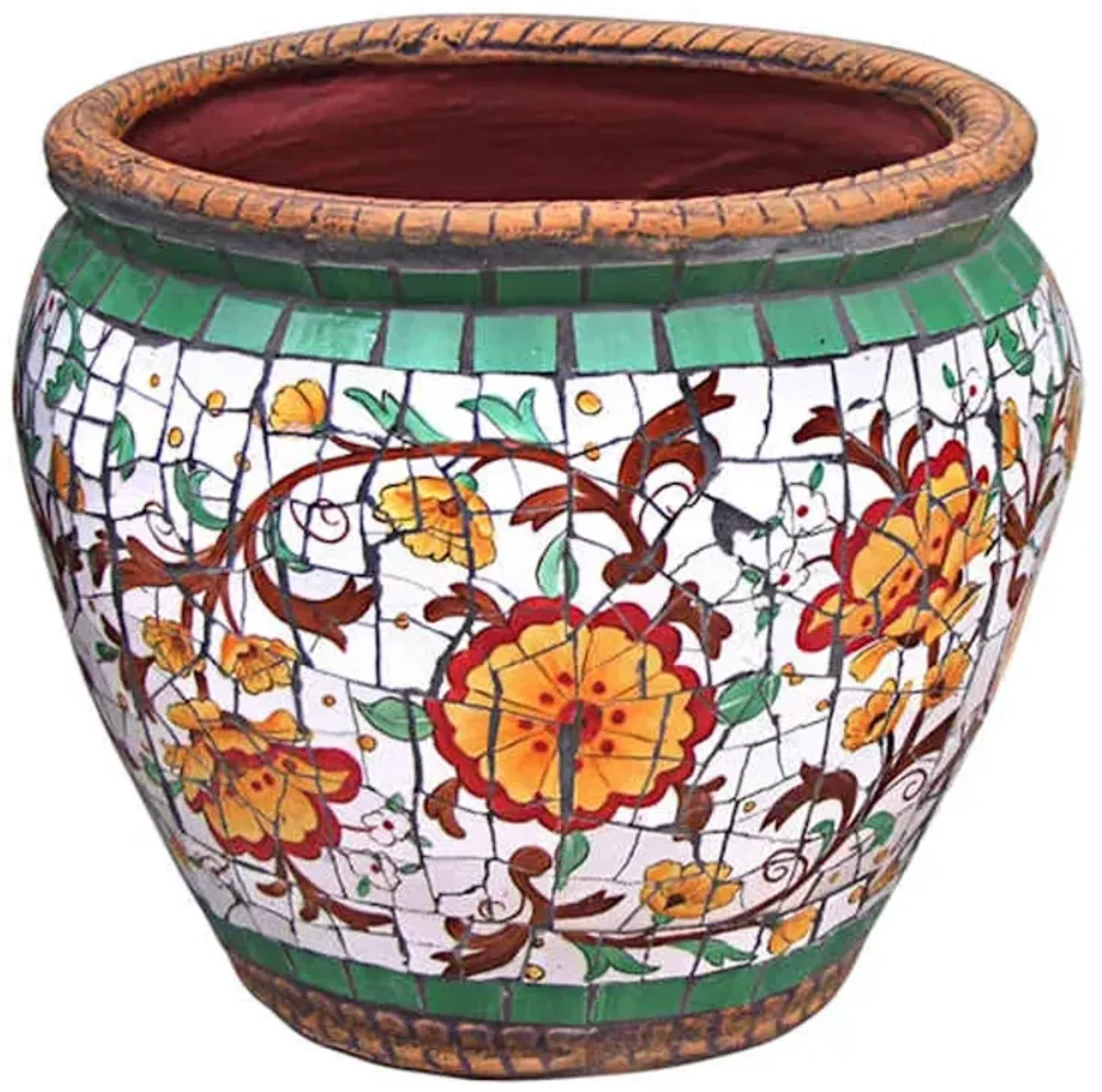 Tuscan Mosaic Round Outdoor Planter, 14.5"