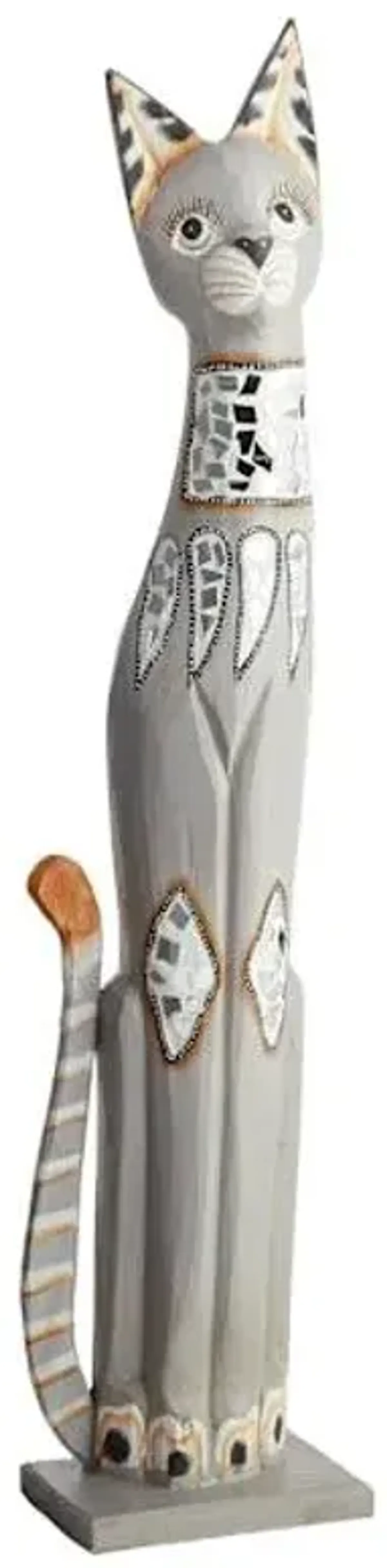 Oversized Whitewashed Embellished Cat Decor, 39"