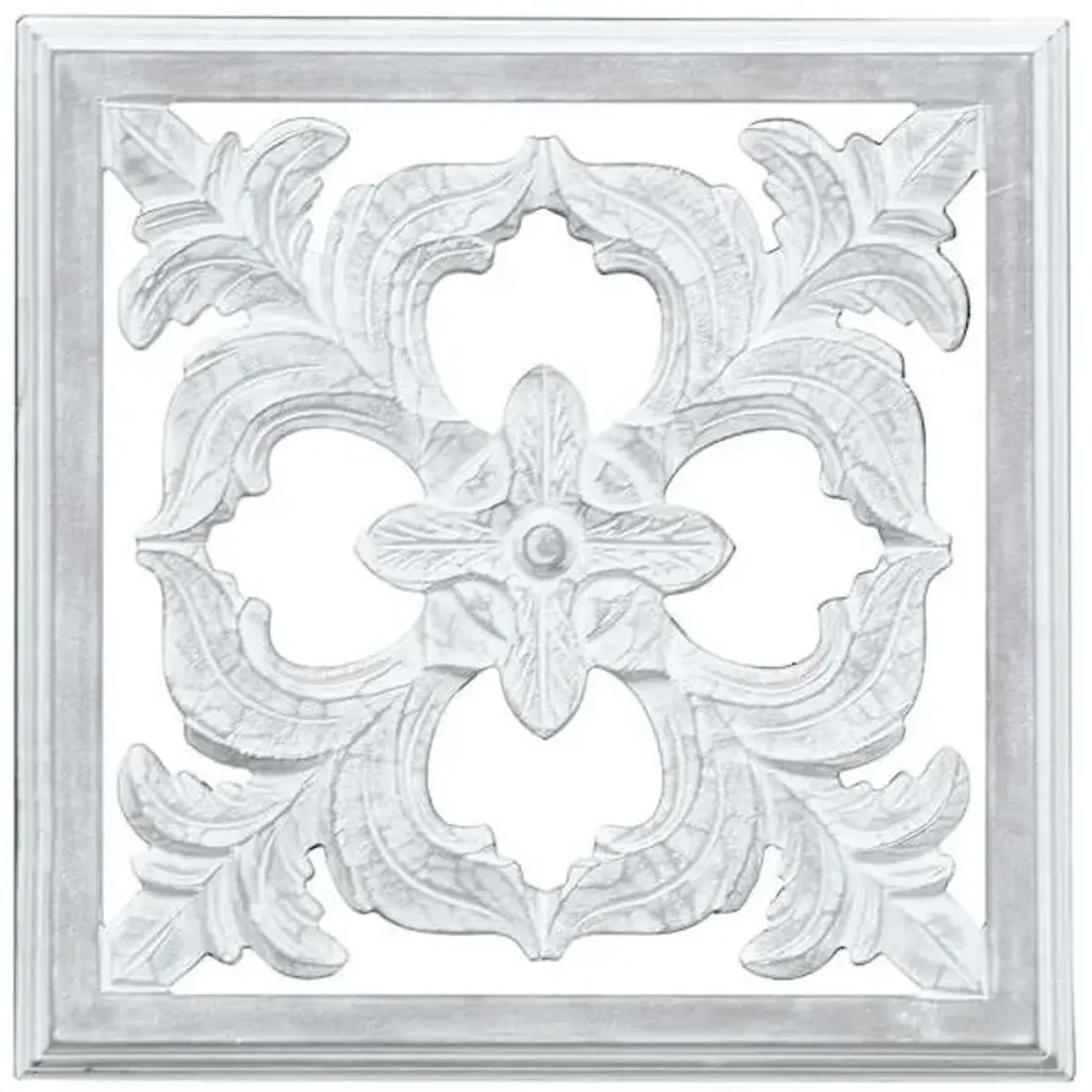 Distressed Rossi White Carved Wood Panel Wall Decor, 16"