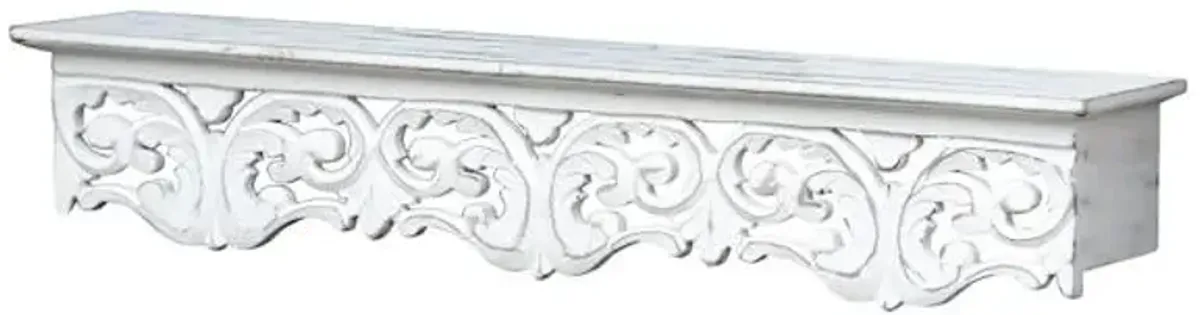 Curtis White Hand Carved Wooden Wall Shelf, 30x5