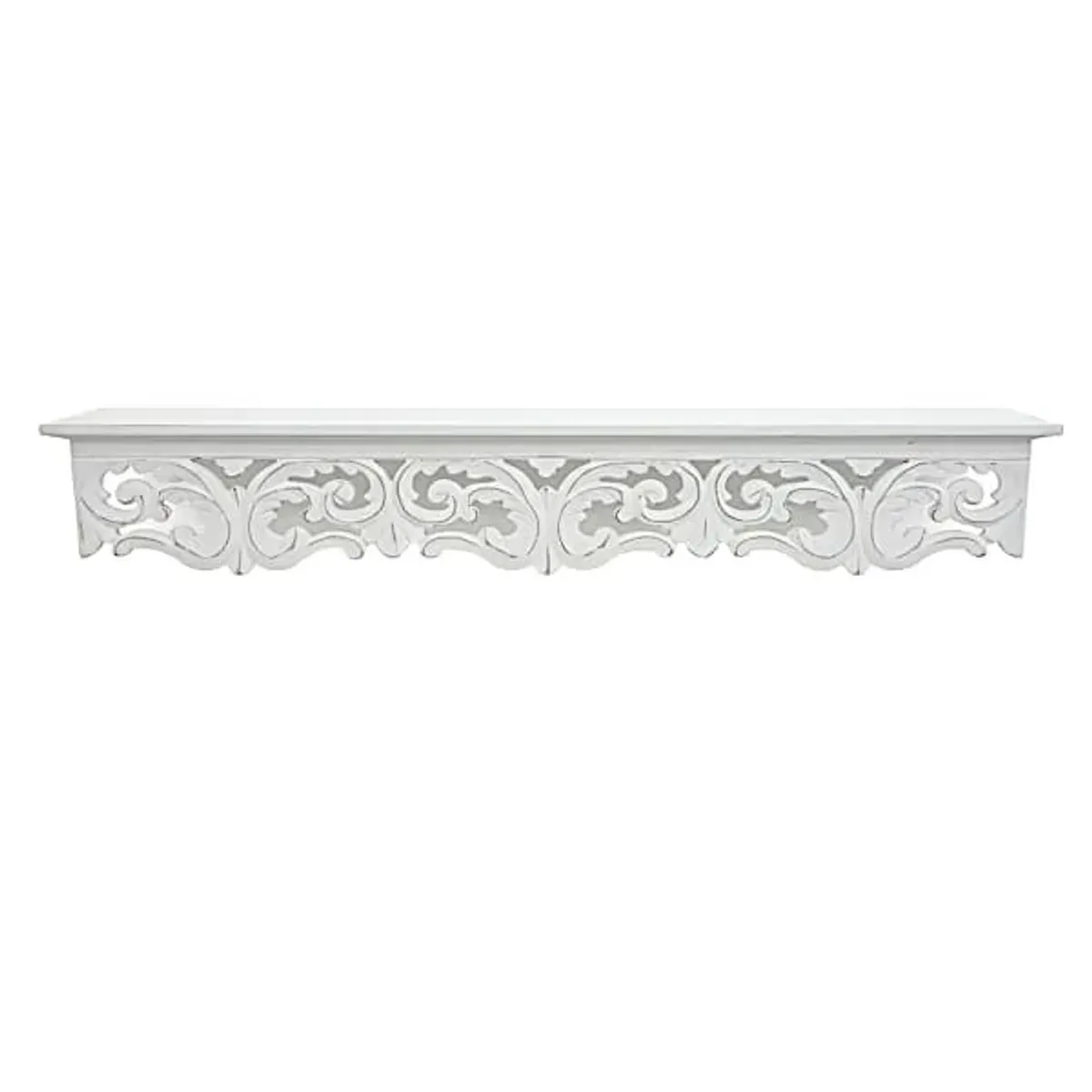 Curtis White Hand Carved Wooden Wall Shelf, 24x5