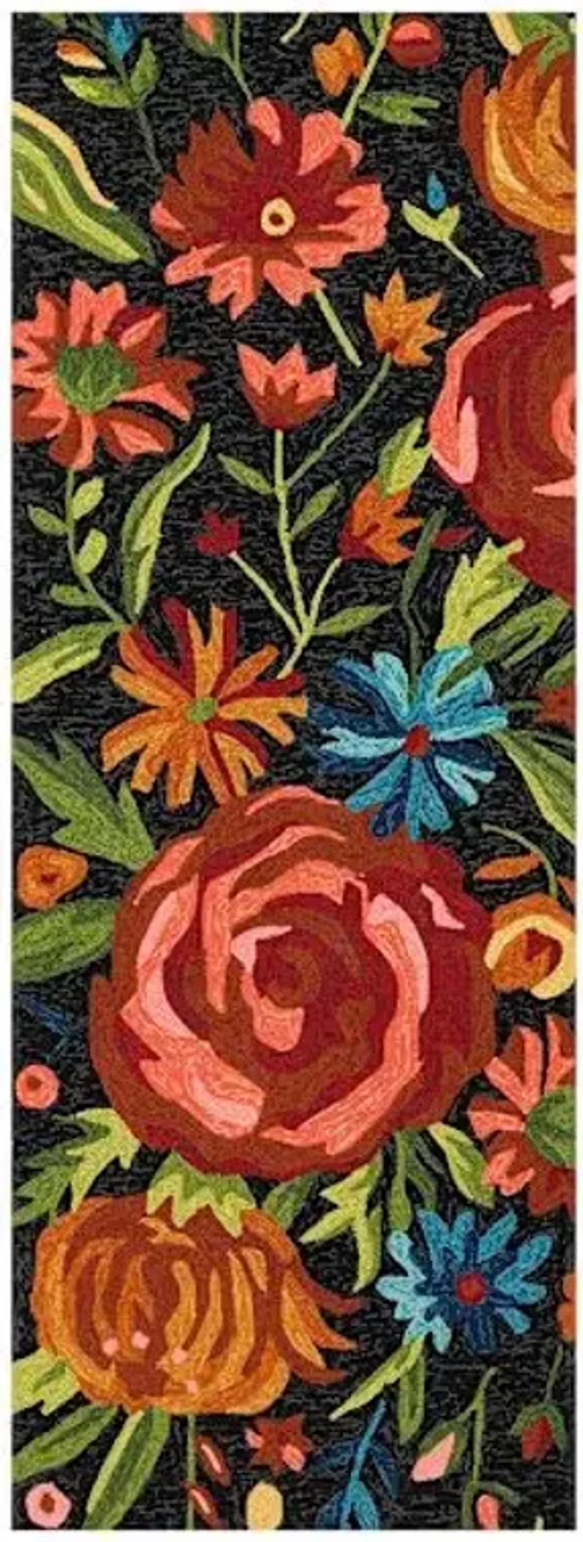 (E255) Santa Monica Black Floral Indoor & Outdoor Runner, 2x5