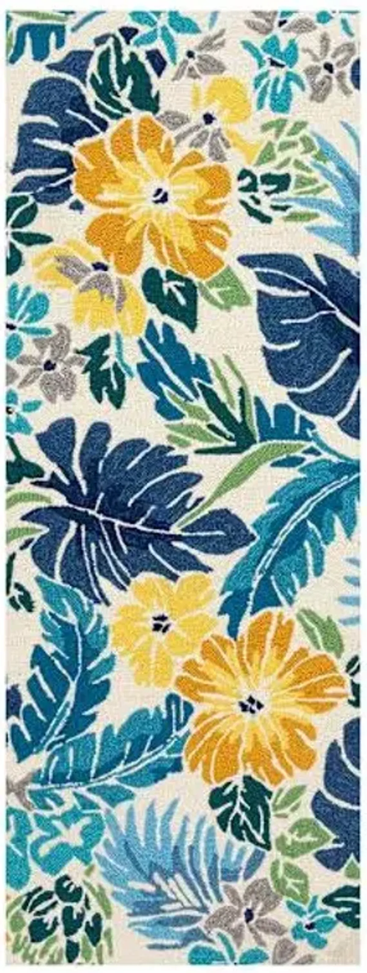 (E264) Santa Monica Blue Floral Indoor & Outdoor Runner, 2x5