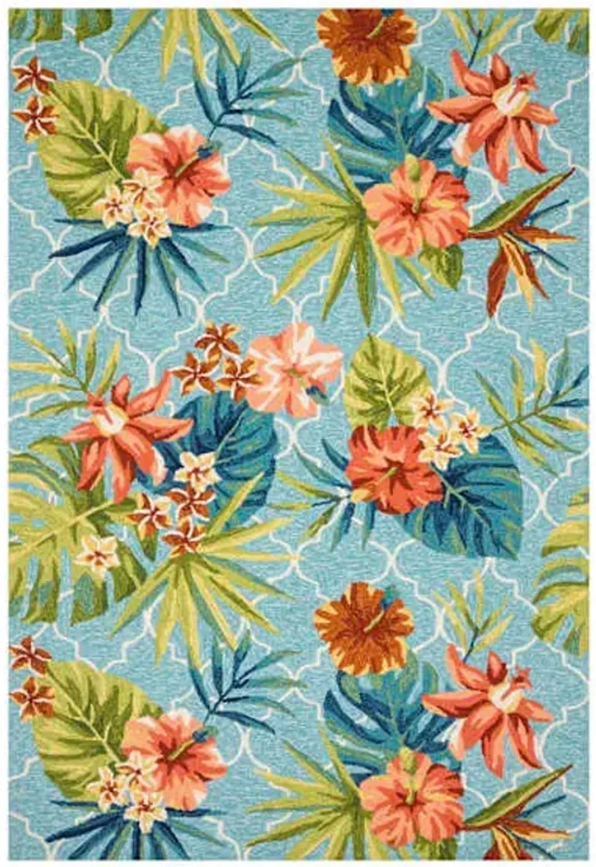 (E227) Santa Monica Trellis Aqua Floral Indoor & Outdoor Area Rug, 7x10