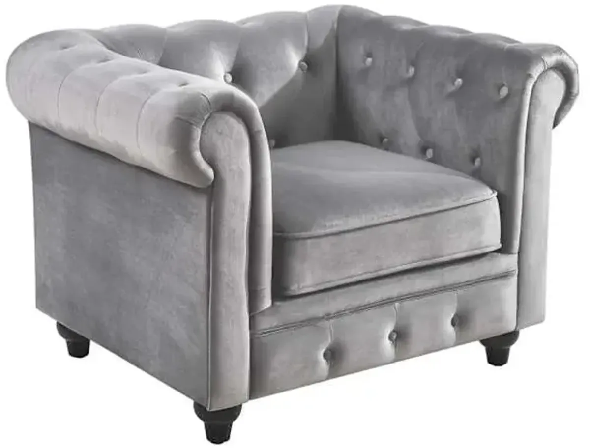 Providence Chesterfield Tufted Rolled Accent Chair, Grey Velvet