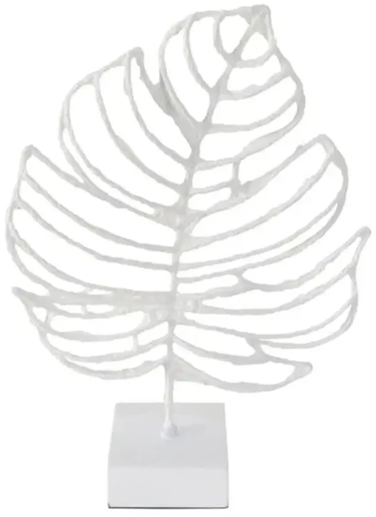 White Faux Wood Palm Leaf Figurine, 16"