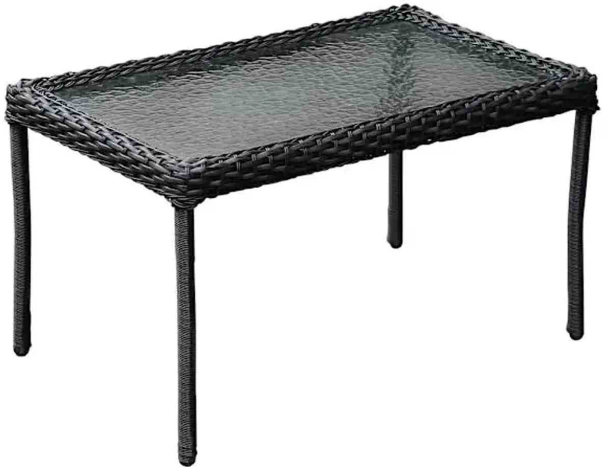Tempered Glass Top Patio Wicker Coffee Table, Black