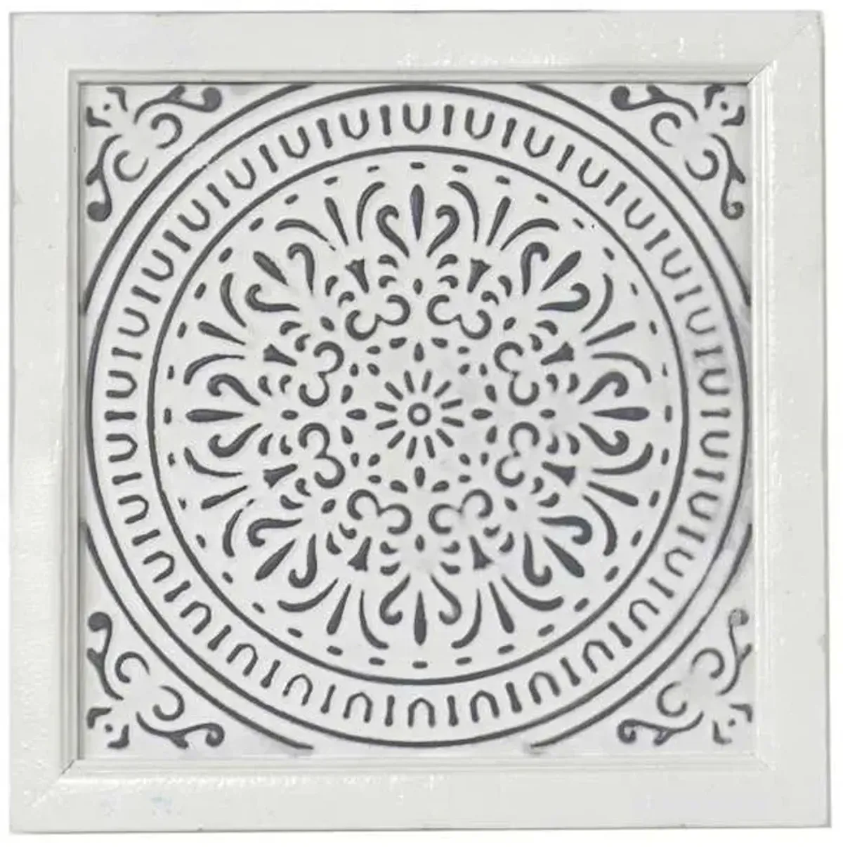 Embossed Grey Metal & Wooden Medallion Wall Decor, 12"