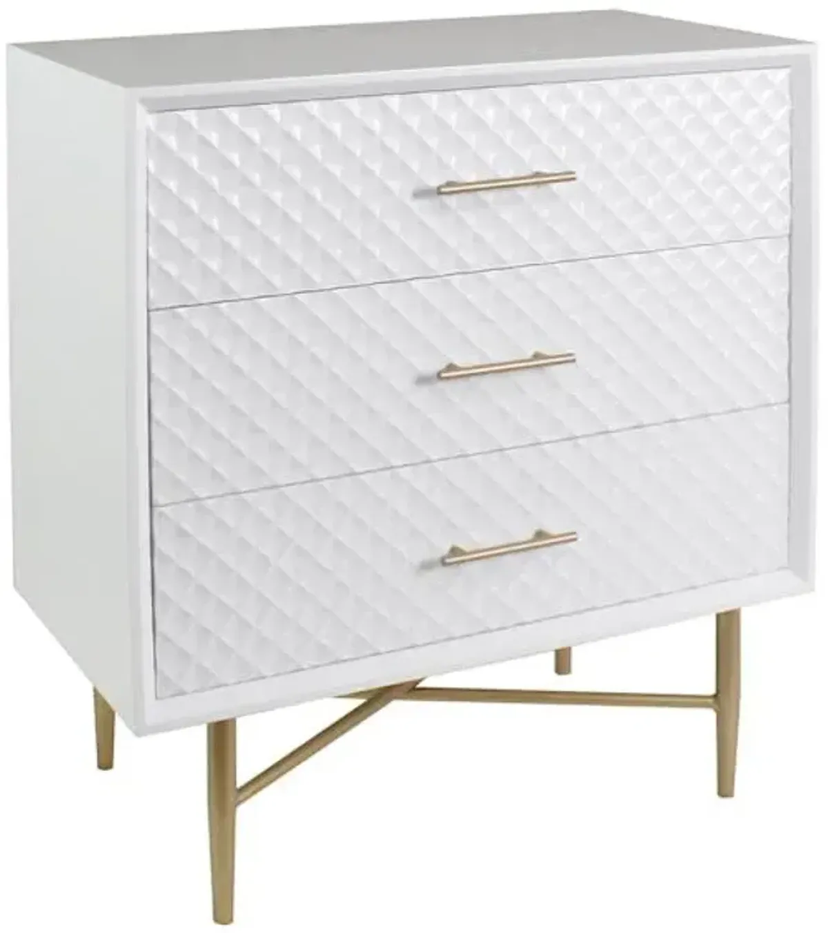 3-Drawer White & Gold Cabinet