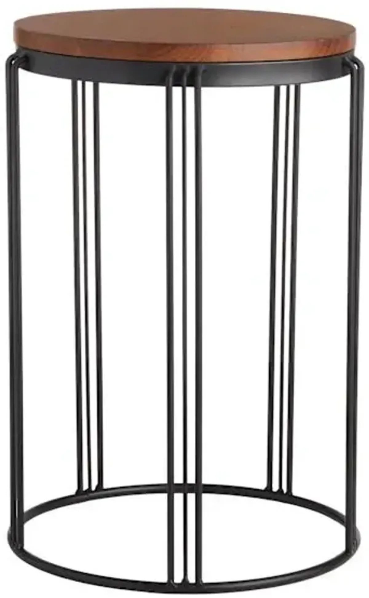 Wooden Top & Black Metal Plant Stand, Small