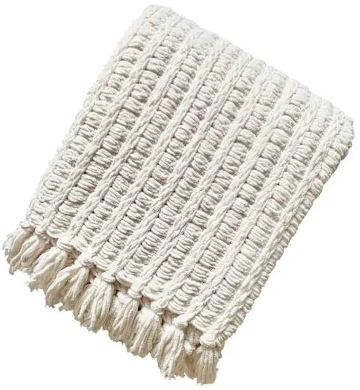 Ivory Chenille Basketweave Throw Blanket, 50x60